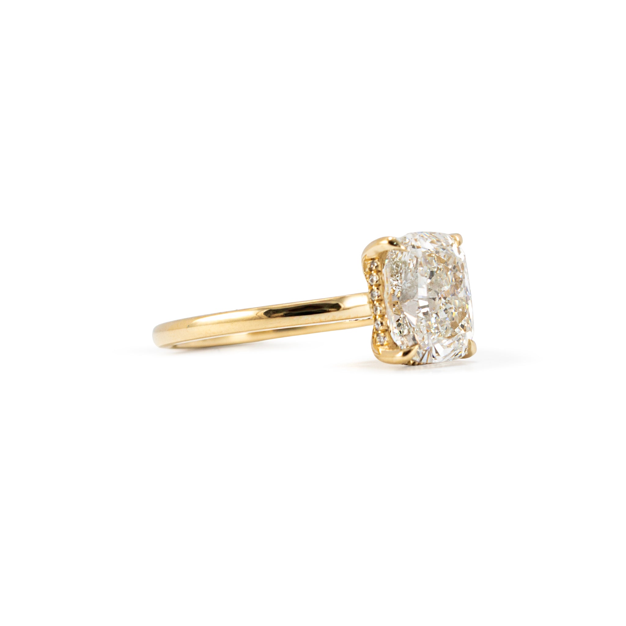 14K Yellow Gold 2.86ct Cushion Cut Lab Grown Diamond Hidden Halo Engagement Ring