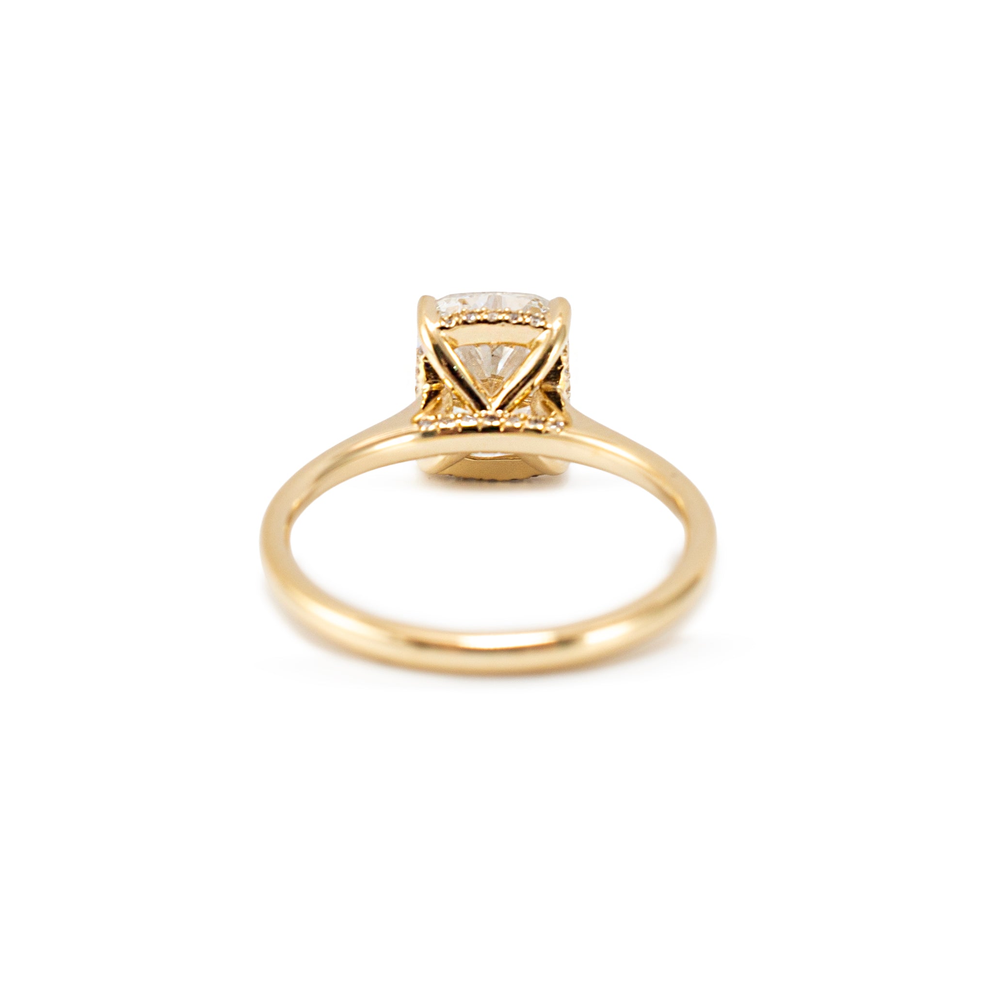 14K Yellow Gold 2.86ct Cushion Cut Lab Grown Diamond Hidden Halo Engagement Ring