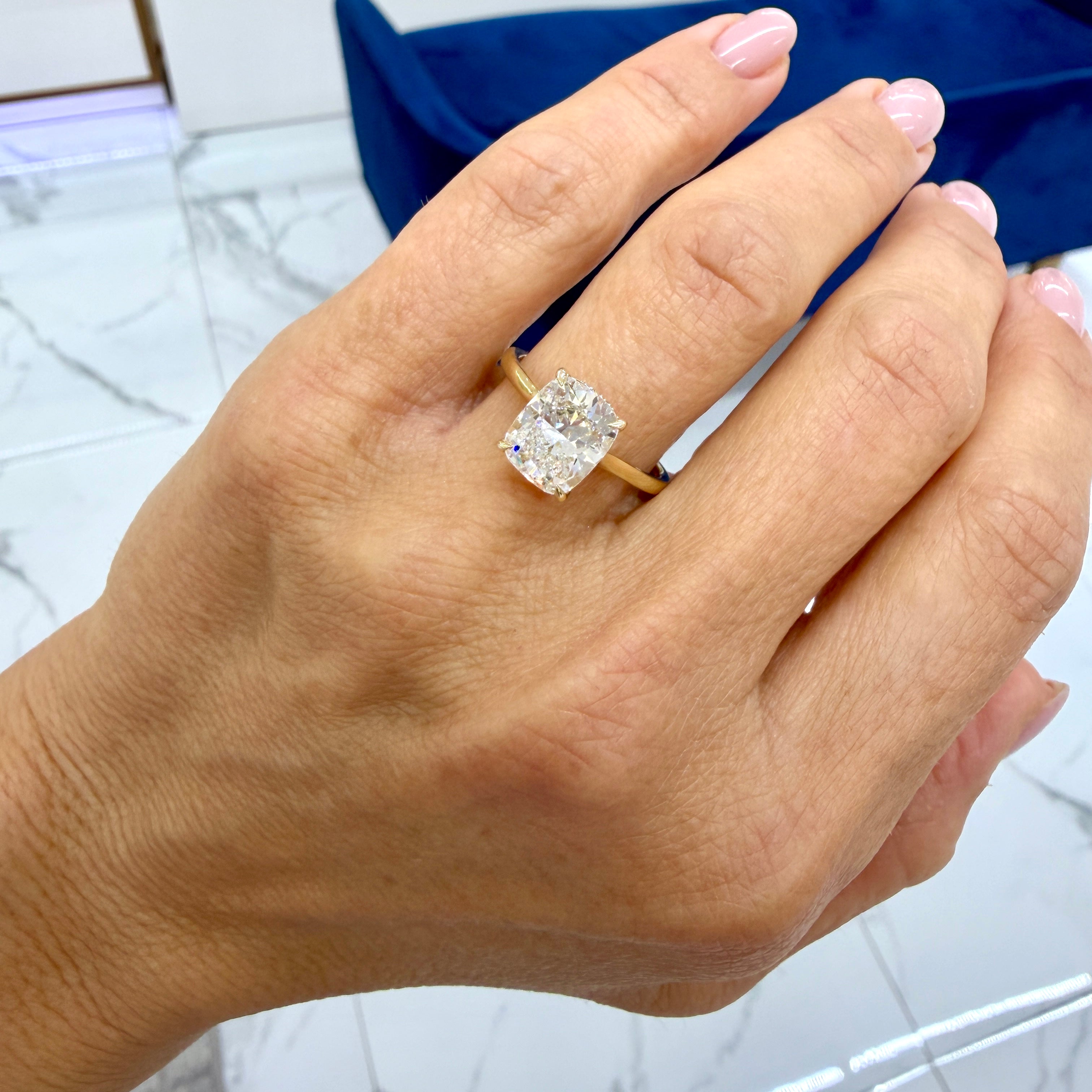 14K Yellow Gold 2.86ct Cushion Cut Lab Grown Diamond Hidden Halo Engagement Ring