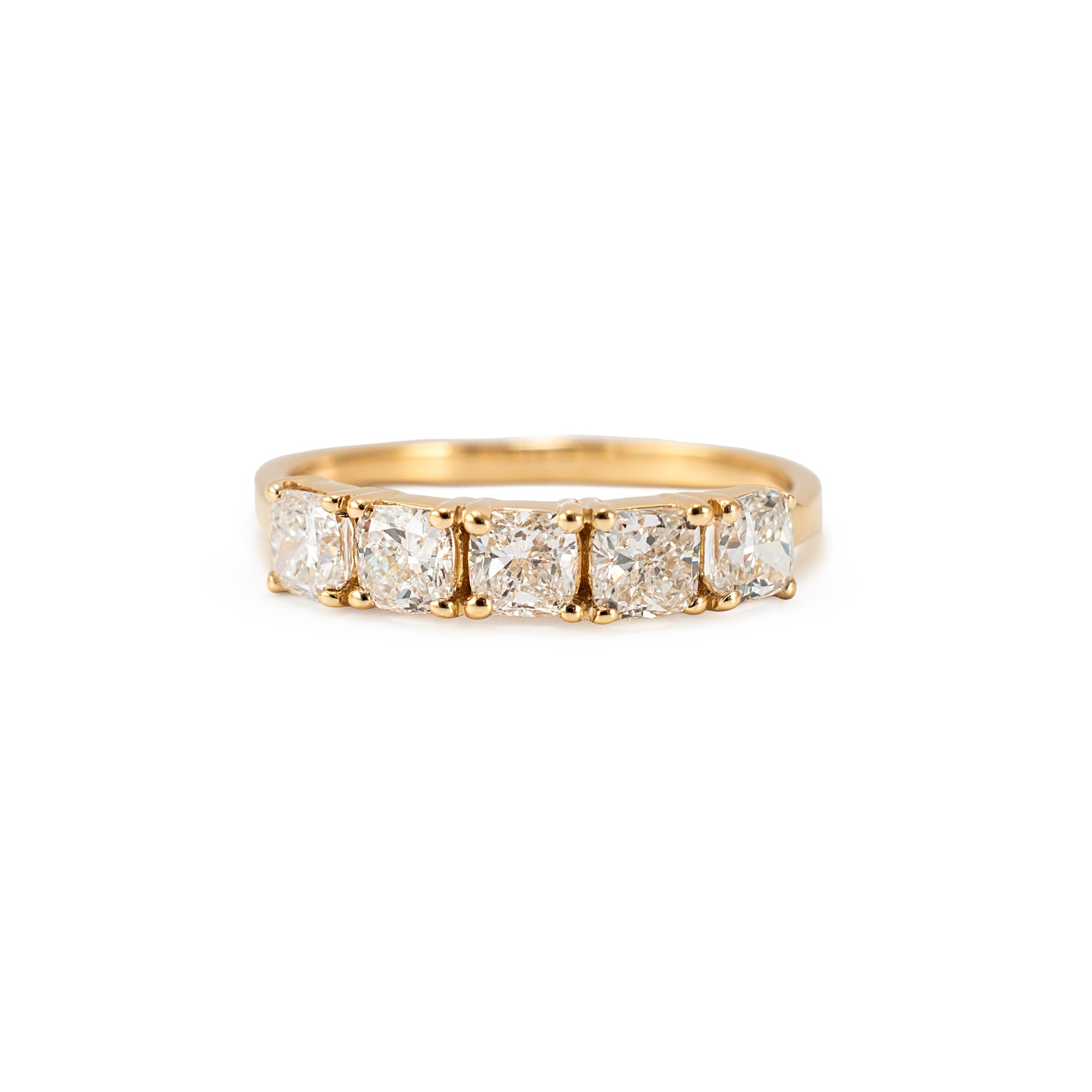 18K Yellow Gold 1.26ct Cushion Lab Grown Diamond Shared Prong Wedding Band Ring