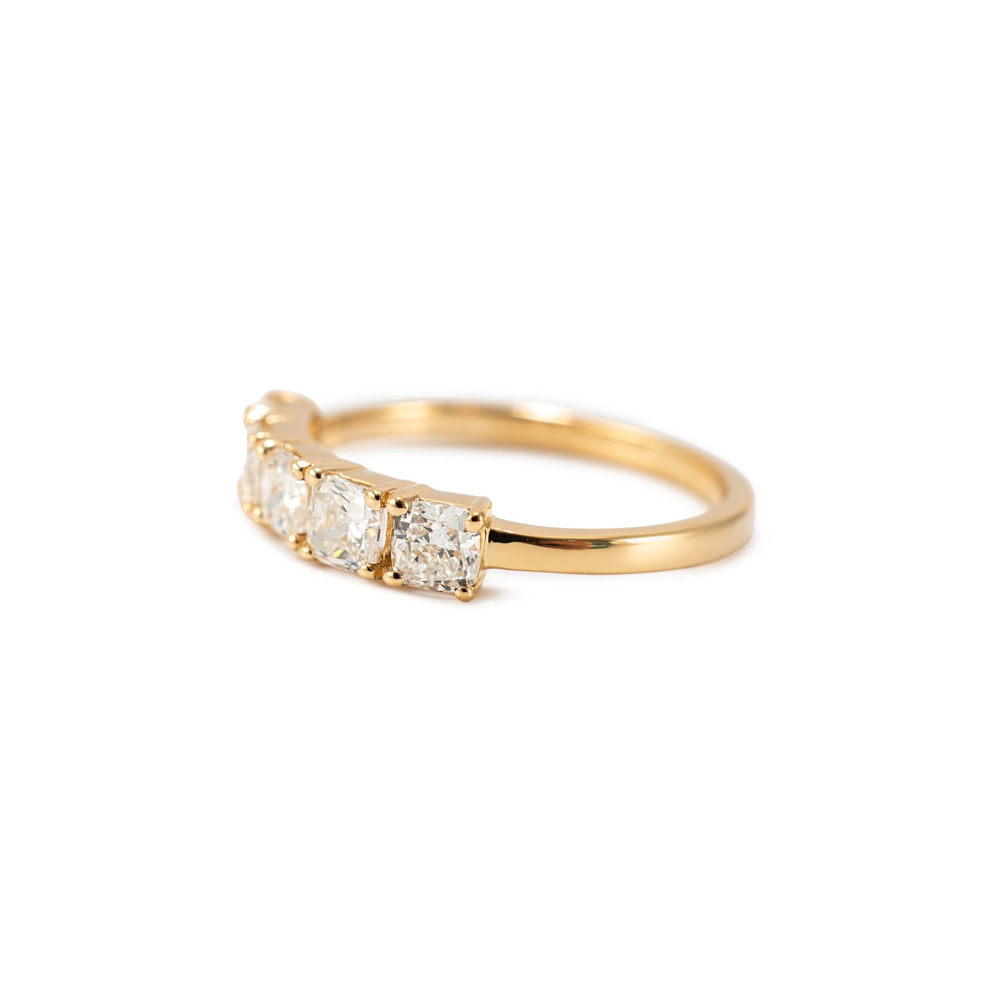 18K Yellow Gold 1.26ct Cushion Lab Grown Diamond Shared Prong Wedding Band Ring