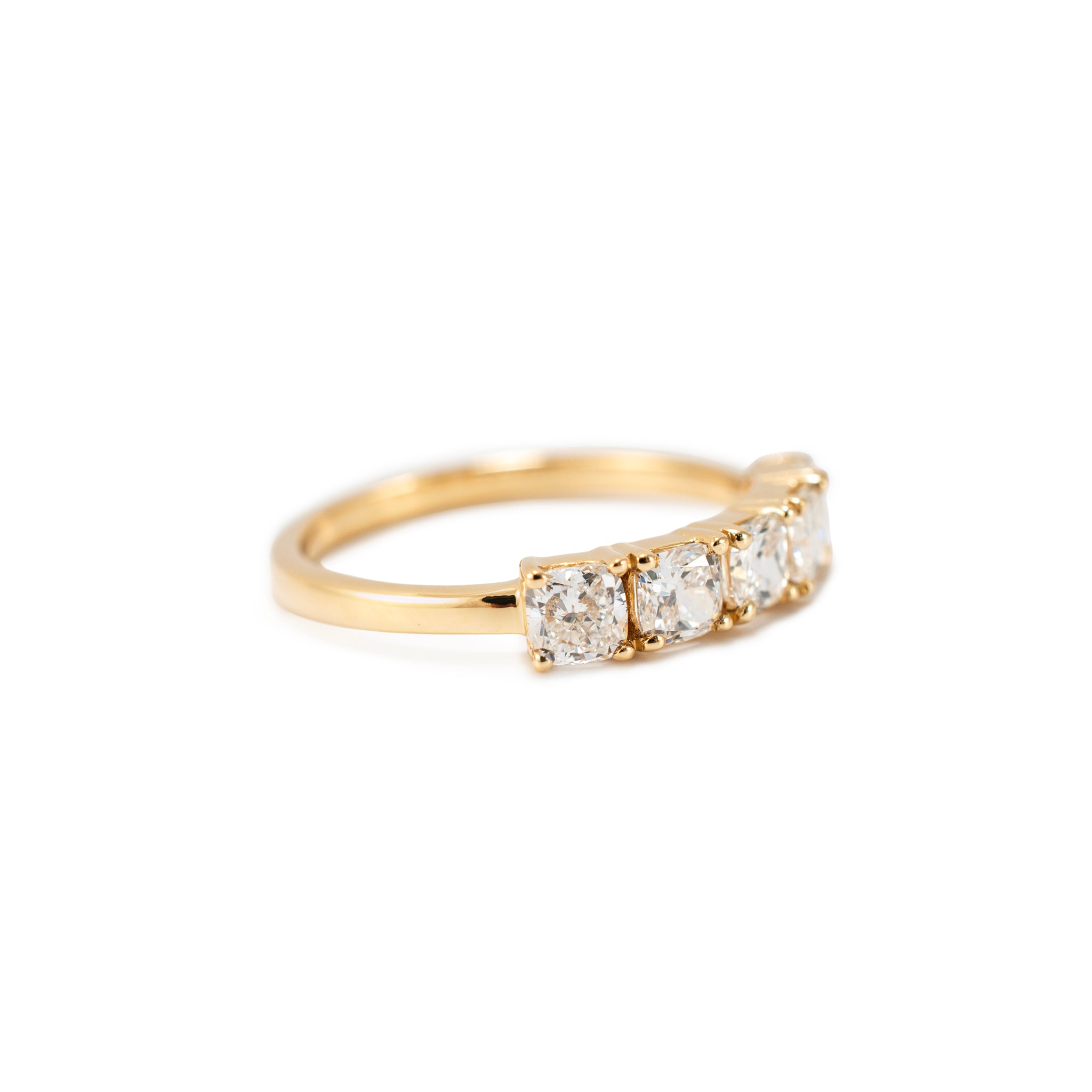 18K Yellow Gold 1.26ct Cushion Lab Grown Diamond Shared Prong Wedding Band Ring