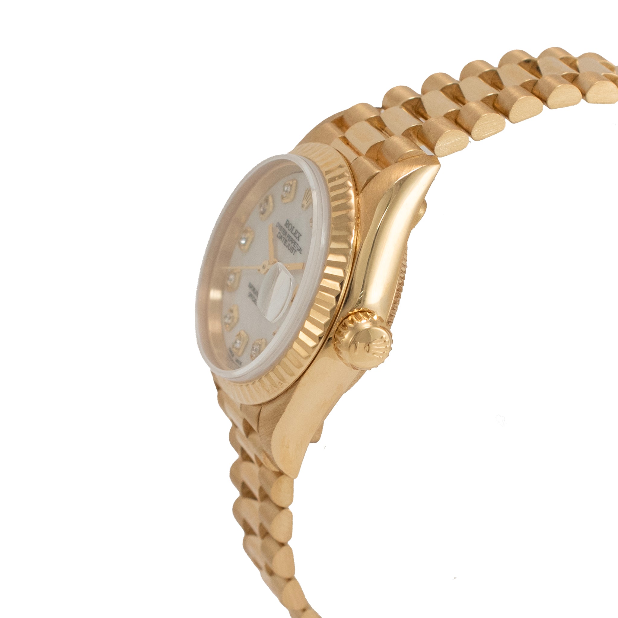 Ladies Rolex Datejust 26MM 69178 Mop Diamond Dial Presidential 18K Gold Watch