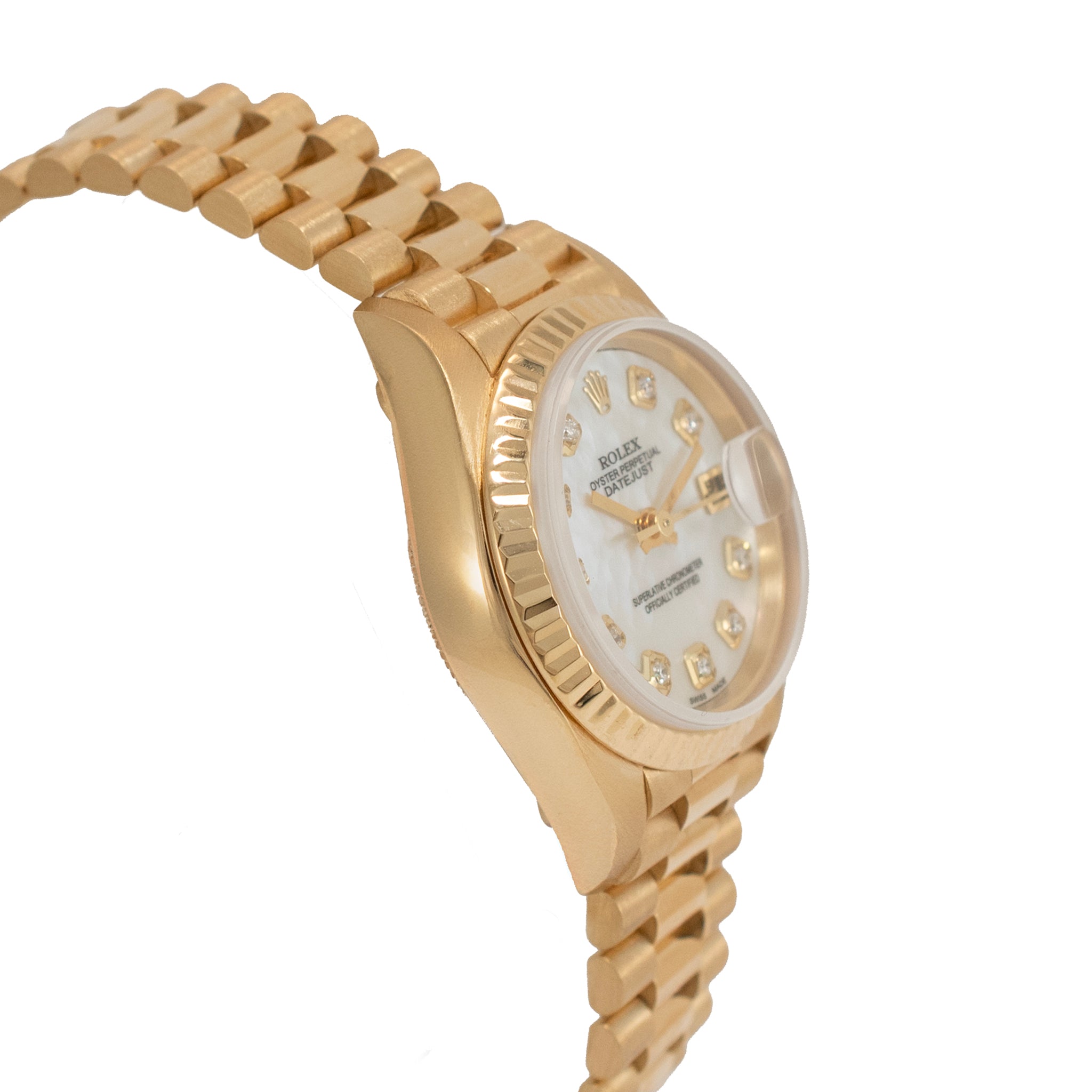 Ladies Rolex Datejust 26MM 69178 Mop Diamond Dial Presidential 18K Gold Watch