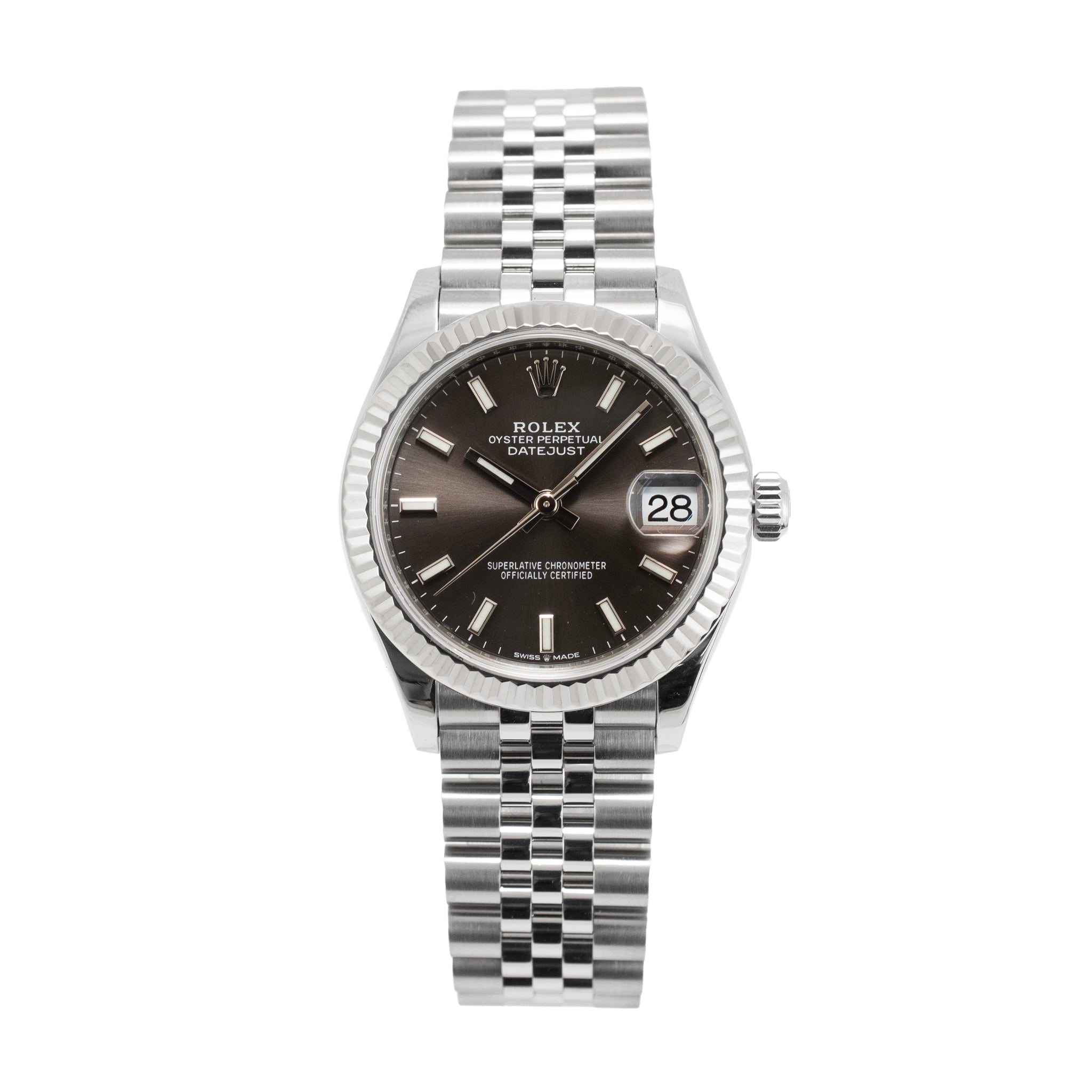 Ladies Rolex Datejust 31MM 278274 Rhodium Fluted Jubilee White Gold Steel Watch