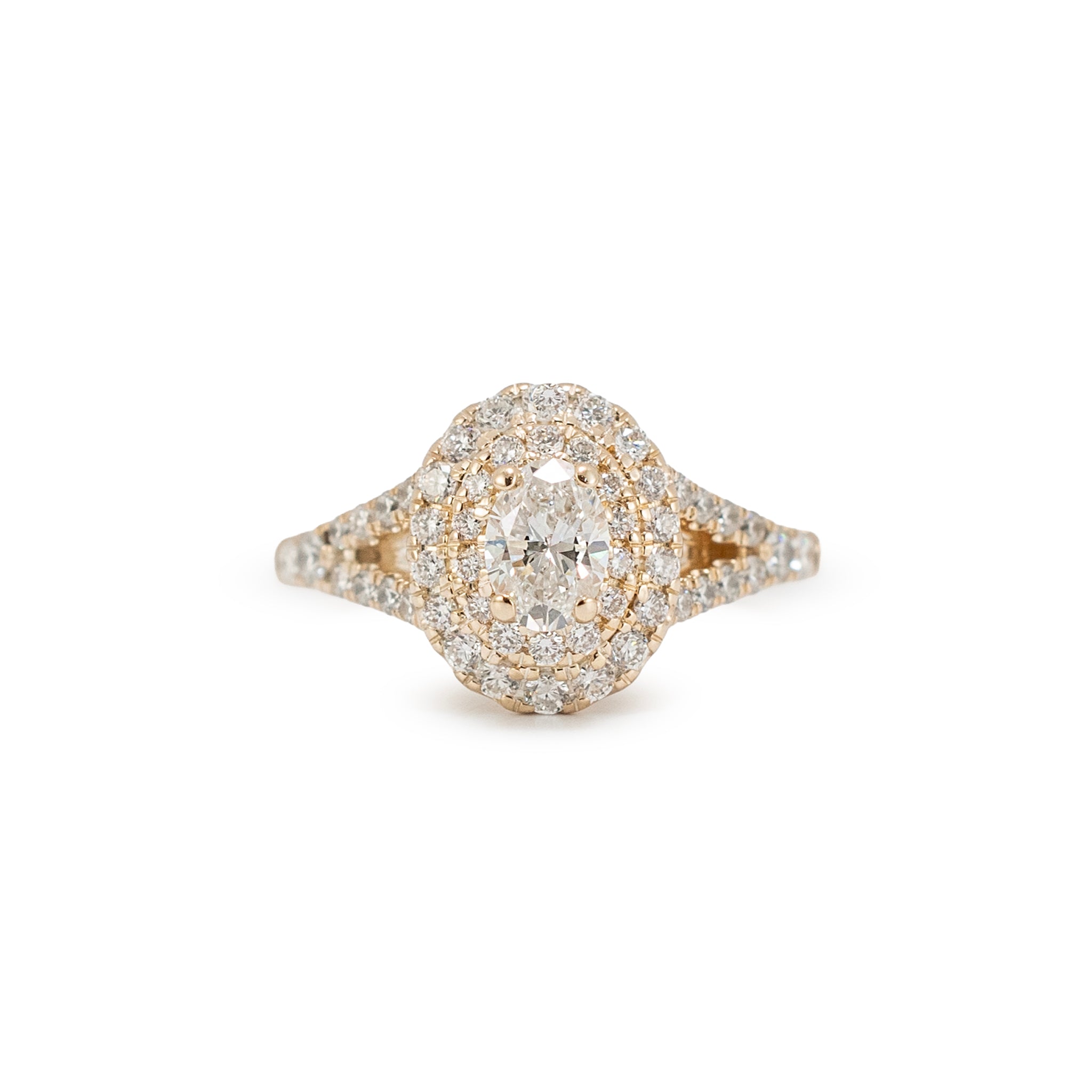 14K Yellow Gold 1.01ct Gcal Oval Lab Grown Diamond Double Halo Engagement Ring