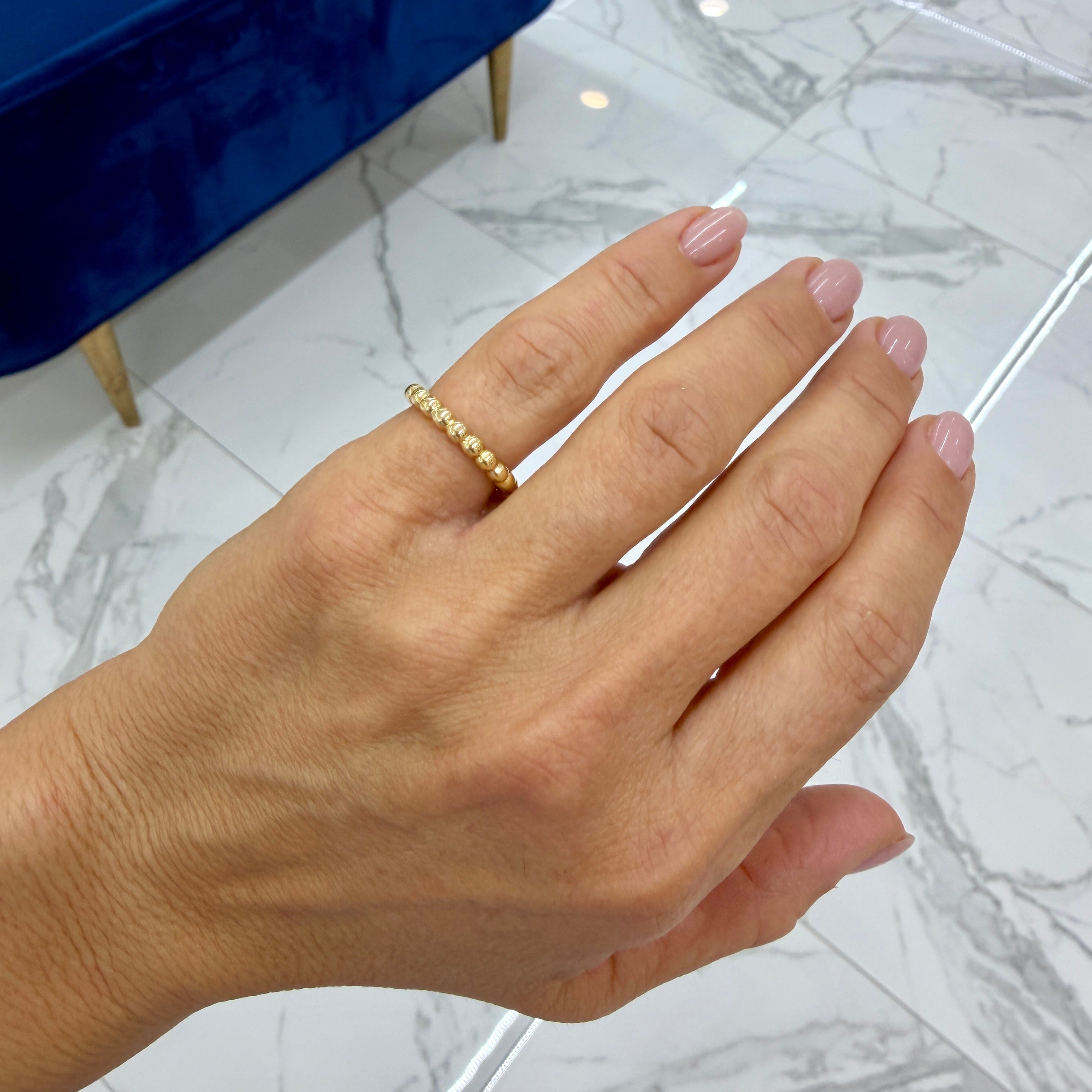 Tiffany & Co. 18K Yellow Gold Comfort-Fit Shank Ball Ziegfeld Beaded Band Ring