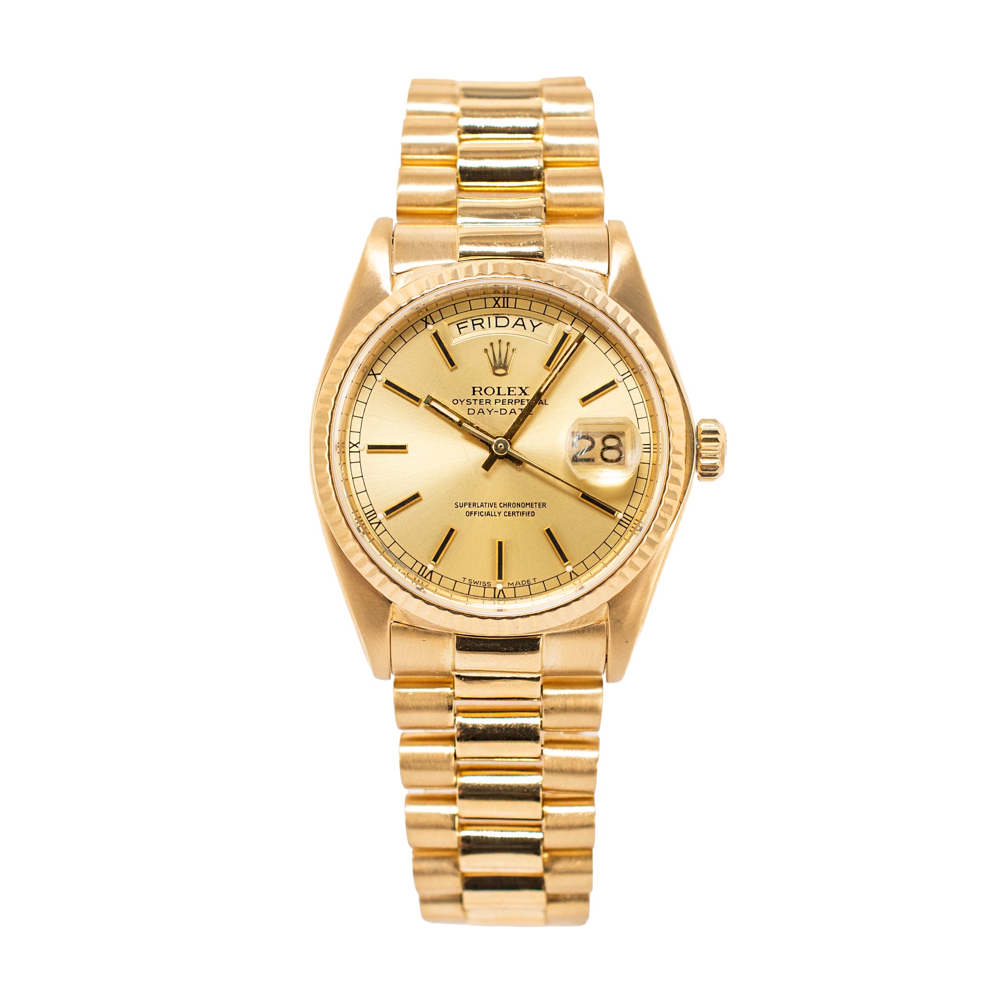 Rolex Day Date 36MM 18038 Champagne Dial Quick Set 18K Yellow Gold Watch