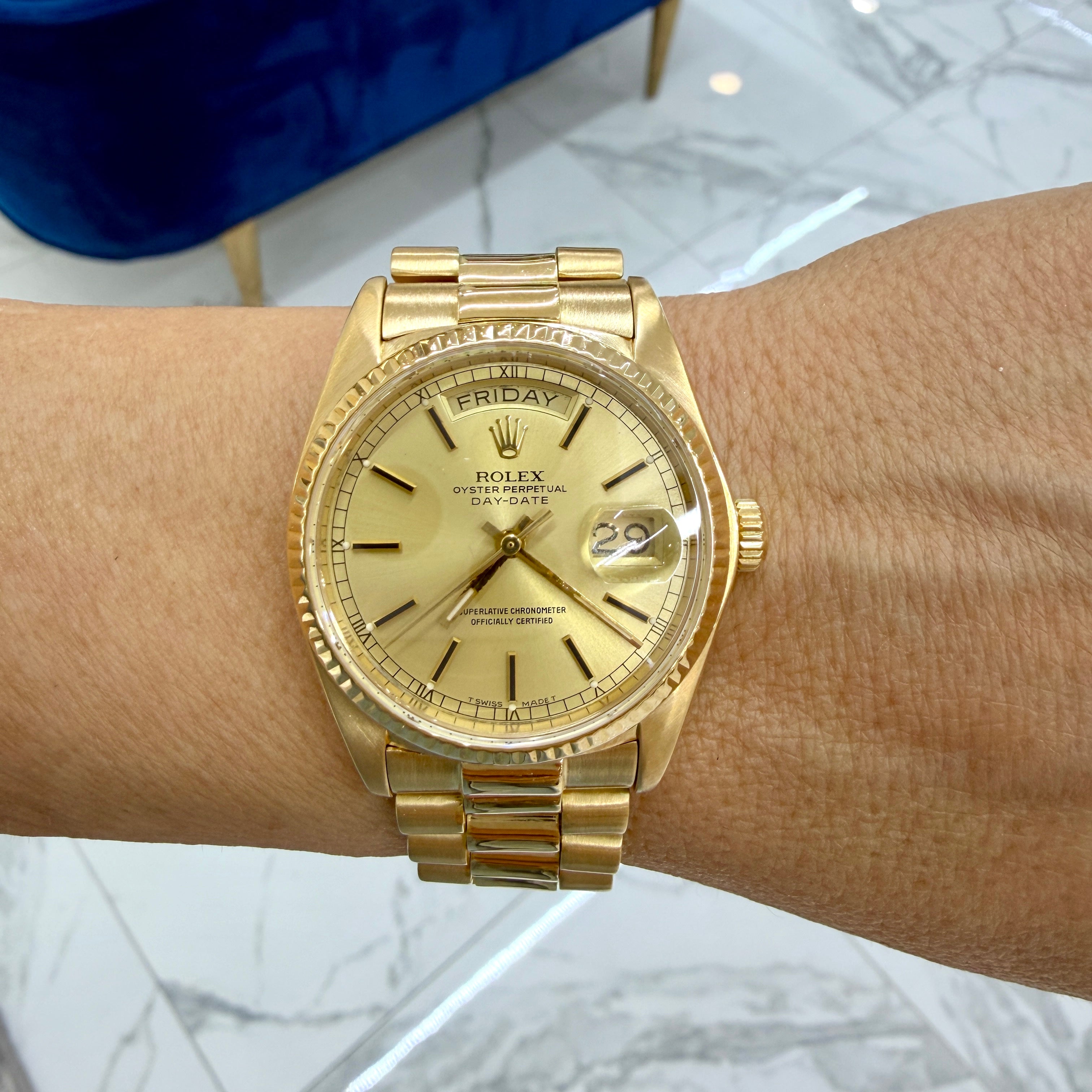 Rolex Day Date 36MM 18038 Champagne Dial Quick Set 18K Yellow Gold Watch