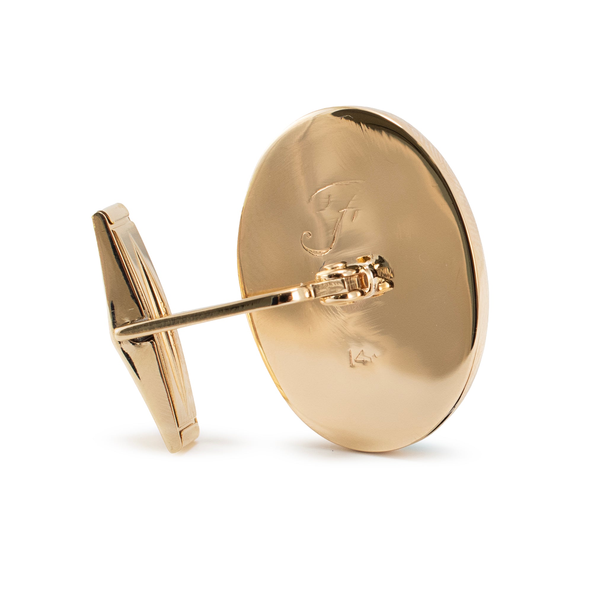 Men’s Vintage 14K Yellow Gold 23.49ct Oval Turquoise Cabochon Bezel Cufflinks