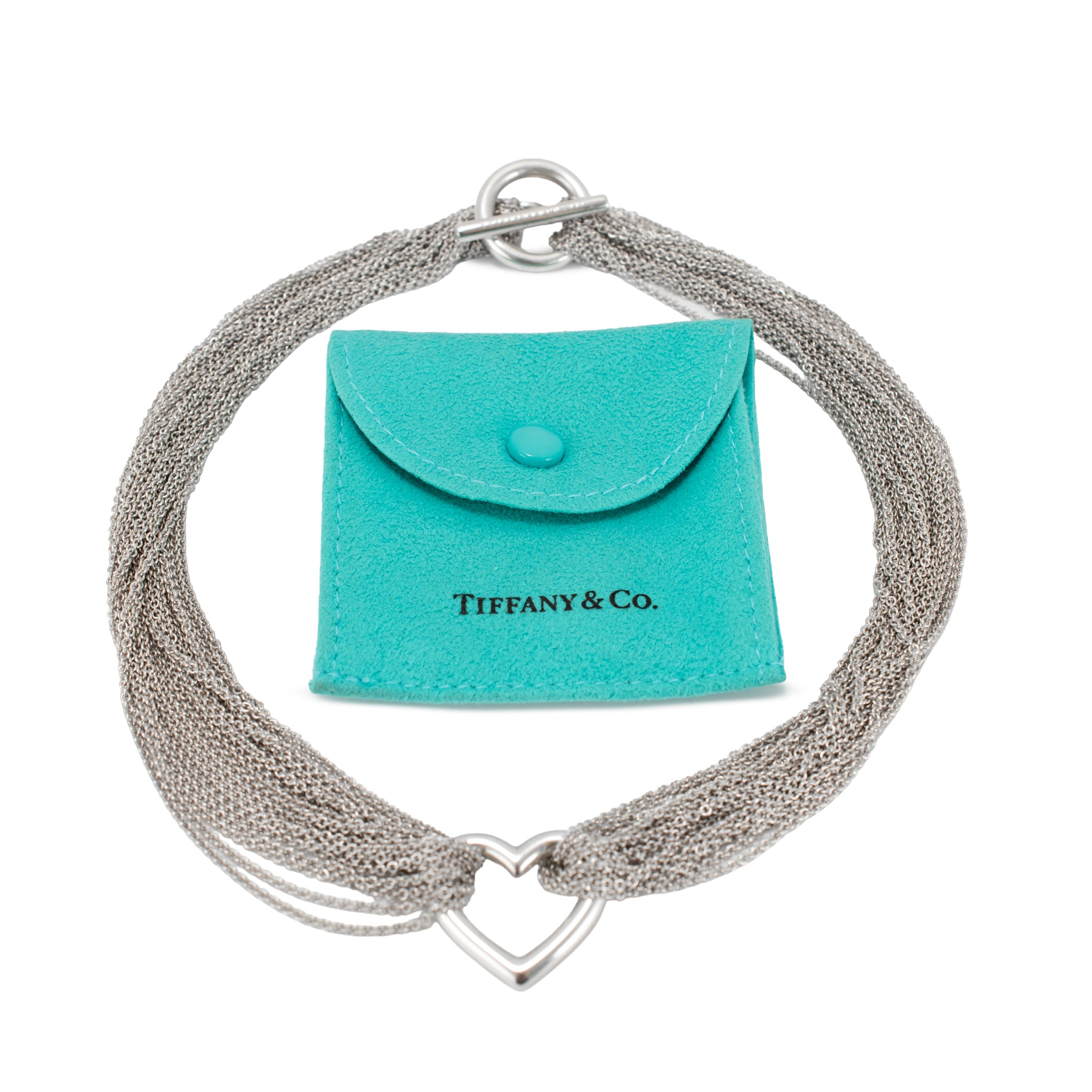 Tiffany & Co. Multi Strand Chain Mesh Heart Toggle Silver 925 Pendant Necklace