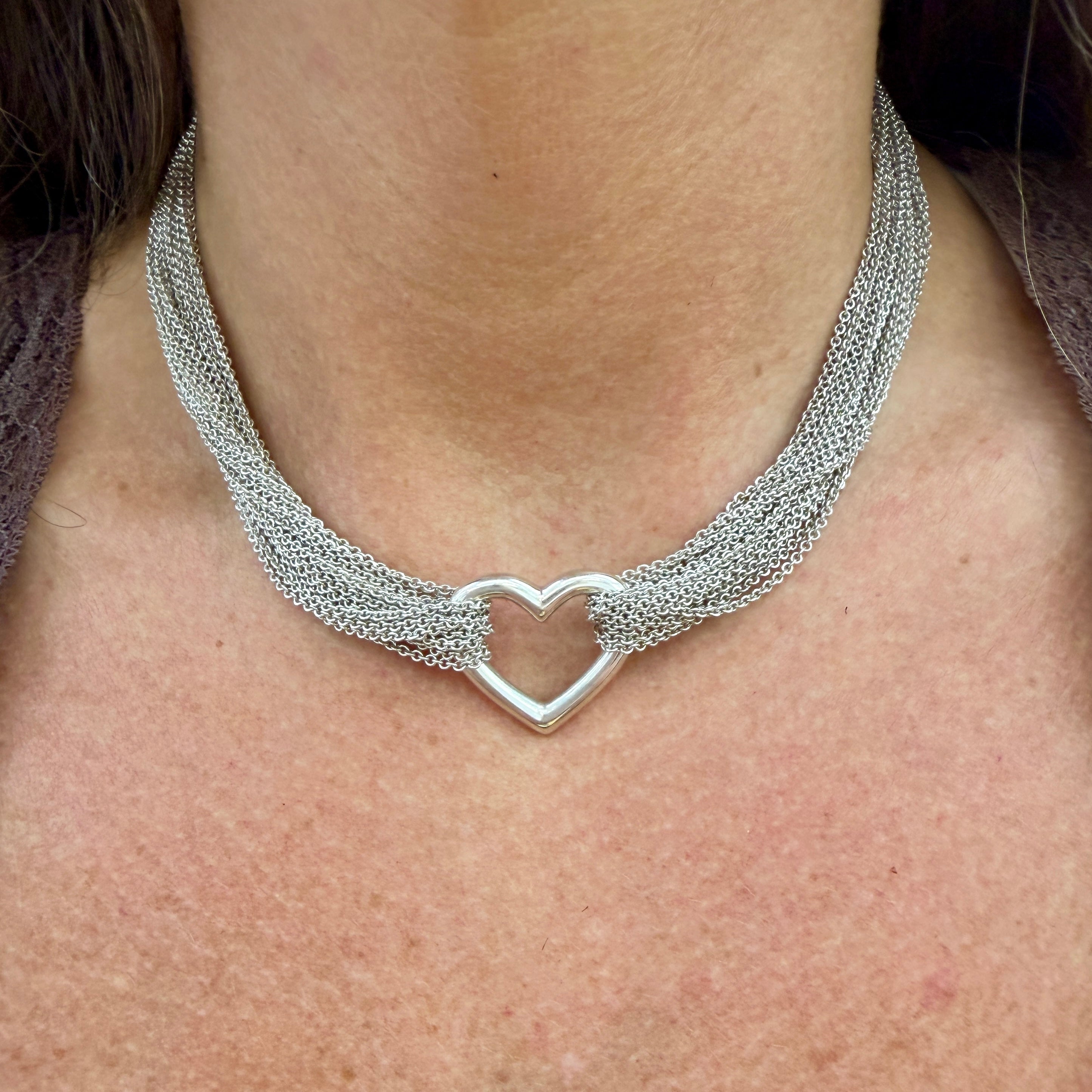 Tiffany & Co. Multi Strand Chain Mesh Heart Toggle Silver 925 Pendant Necklace