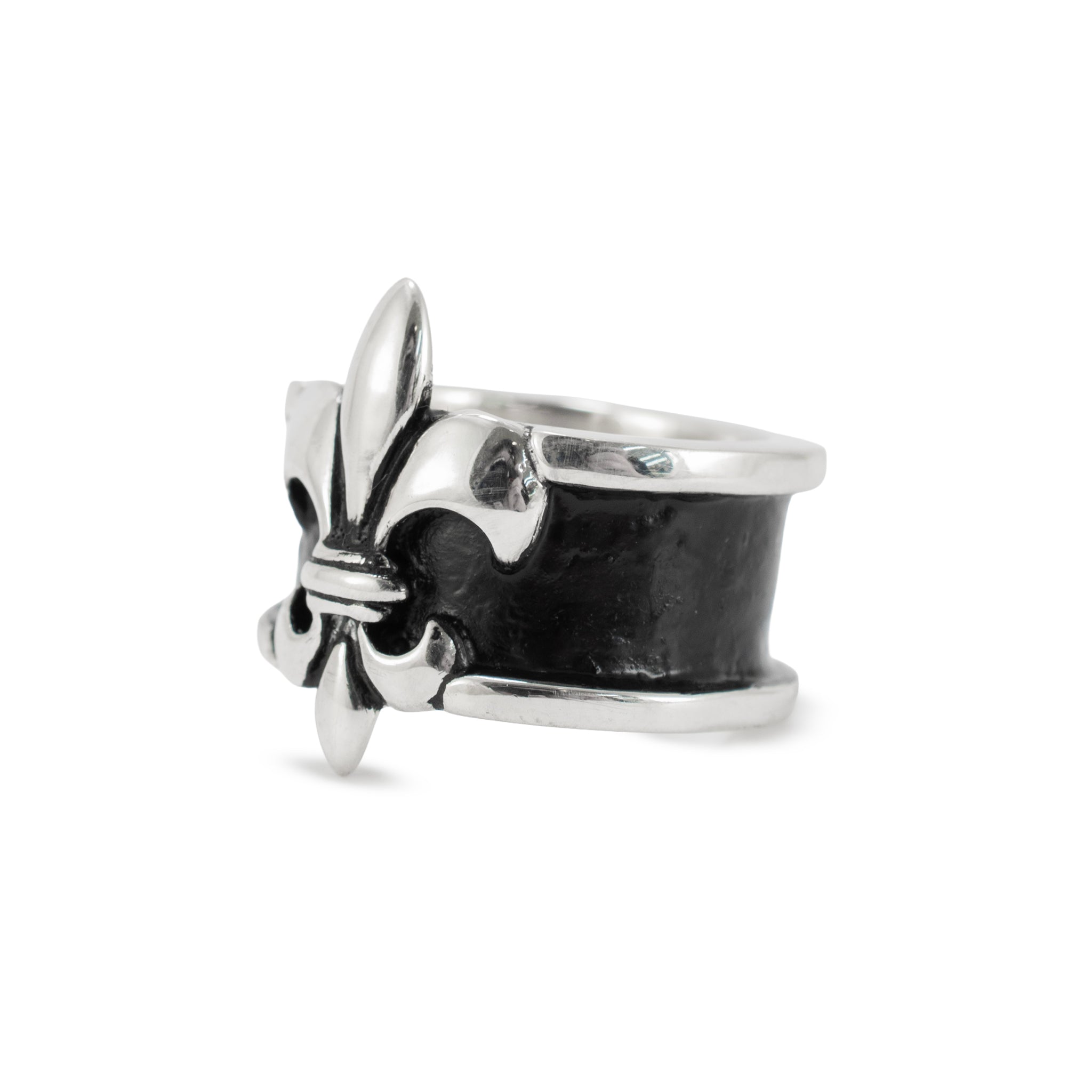 Mignon Faget Fleur de Lis 925 Sterling Silver Black Inlay Wide Band Ring