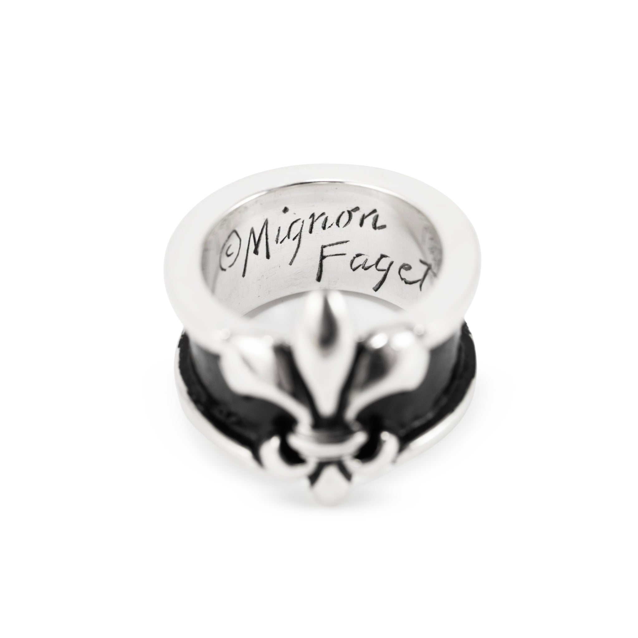 Mignon Faget Fleur de Lis 925 Sterling Silver Black Inlay Wide Band Ring