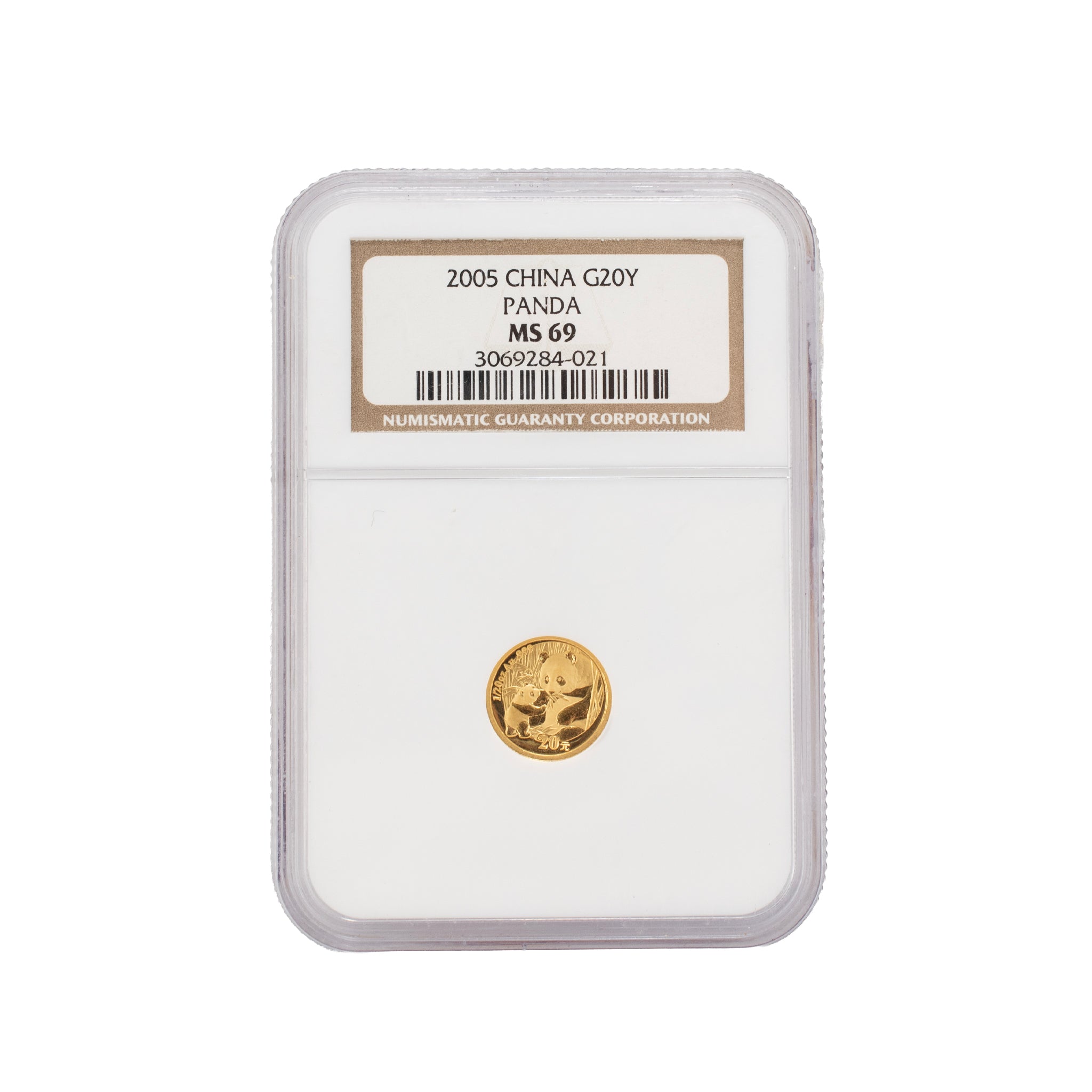 2005 China Panda 20 Yuan 20Y 1/20 Oz. Ngc MS69 Bullion 999 Gold Coin