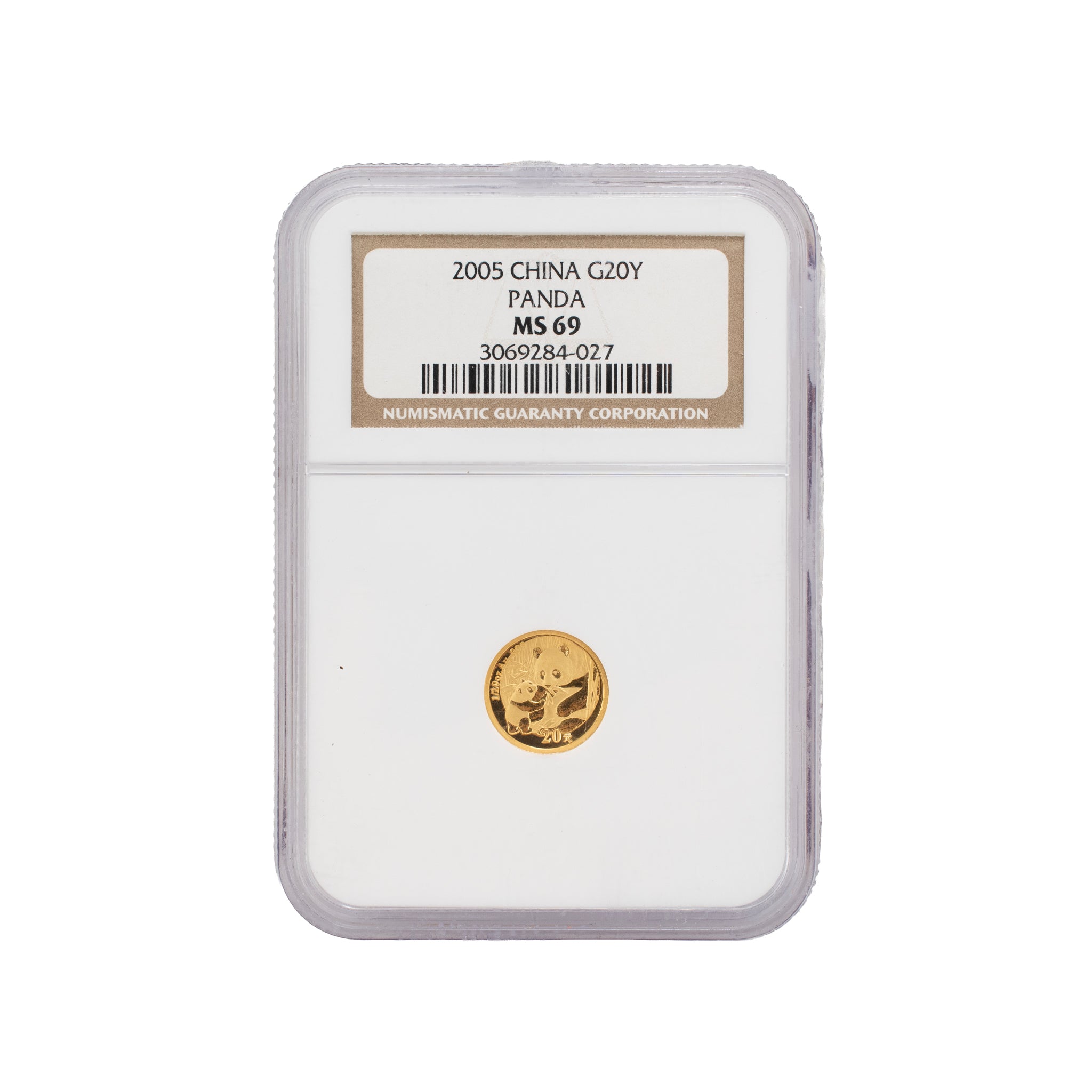 2005 China Panda 20 Yuan 20Y 1/20 Oz. Ngc MS69 Bullion 999 Gold Coin