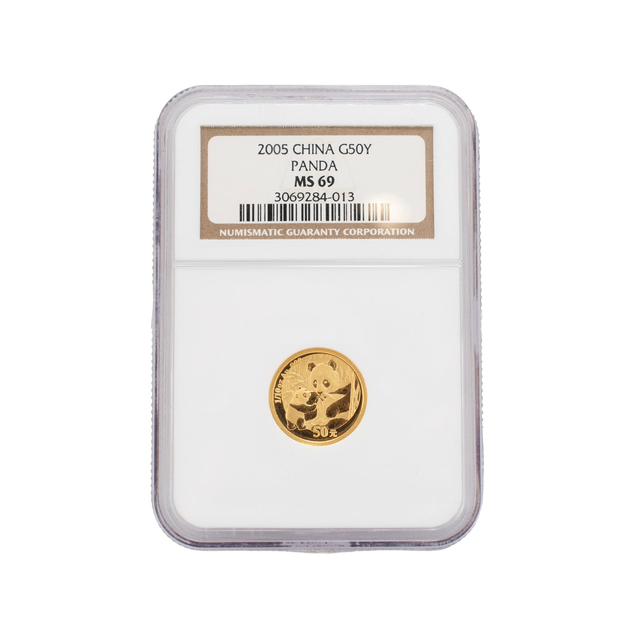 2005 China Panda 50 Yuan 50Y 1/10 Oz. Ngc MS69 Bullion 999 Gold Coin