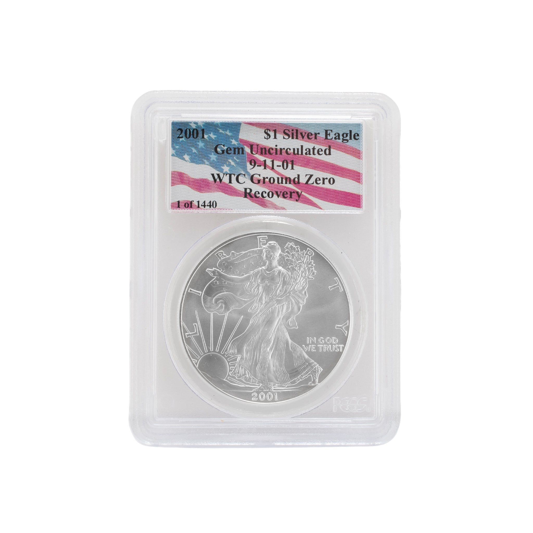 2001 American Silver Eagle Pcgs 1OZ 999 Silver $1 Wtc Ground Zero Recovery Coin