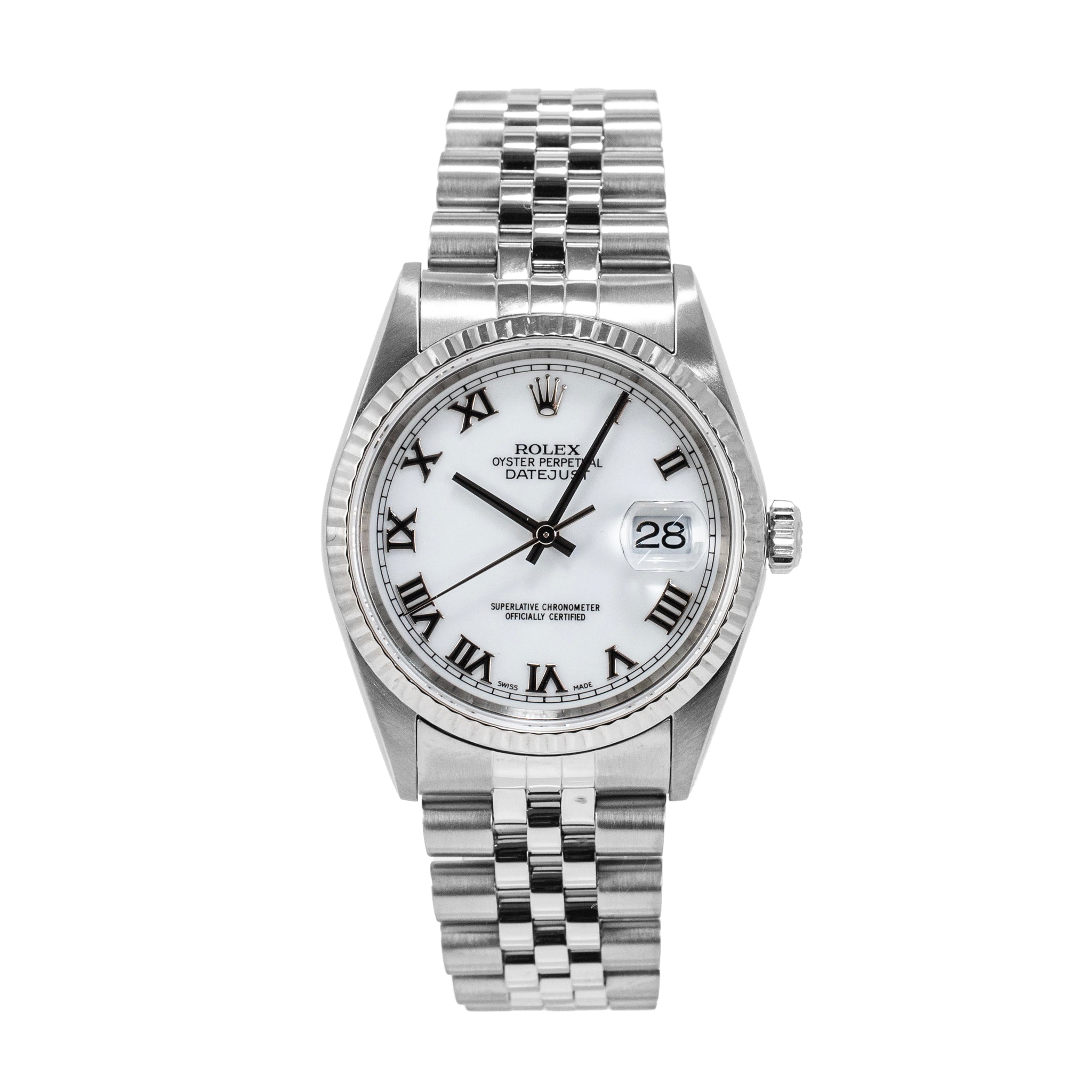 Rolex Datejust 36MM 16234 White Roamn Dial Jubilee Fluted Steel Watch