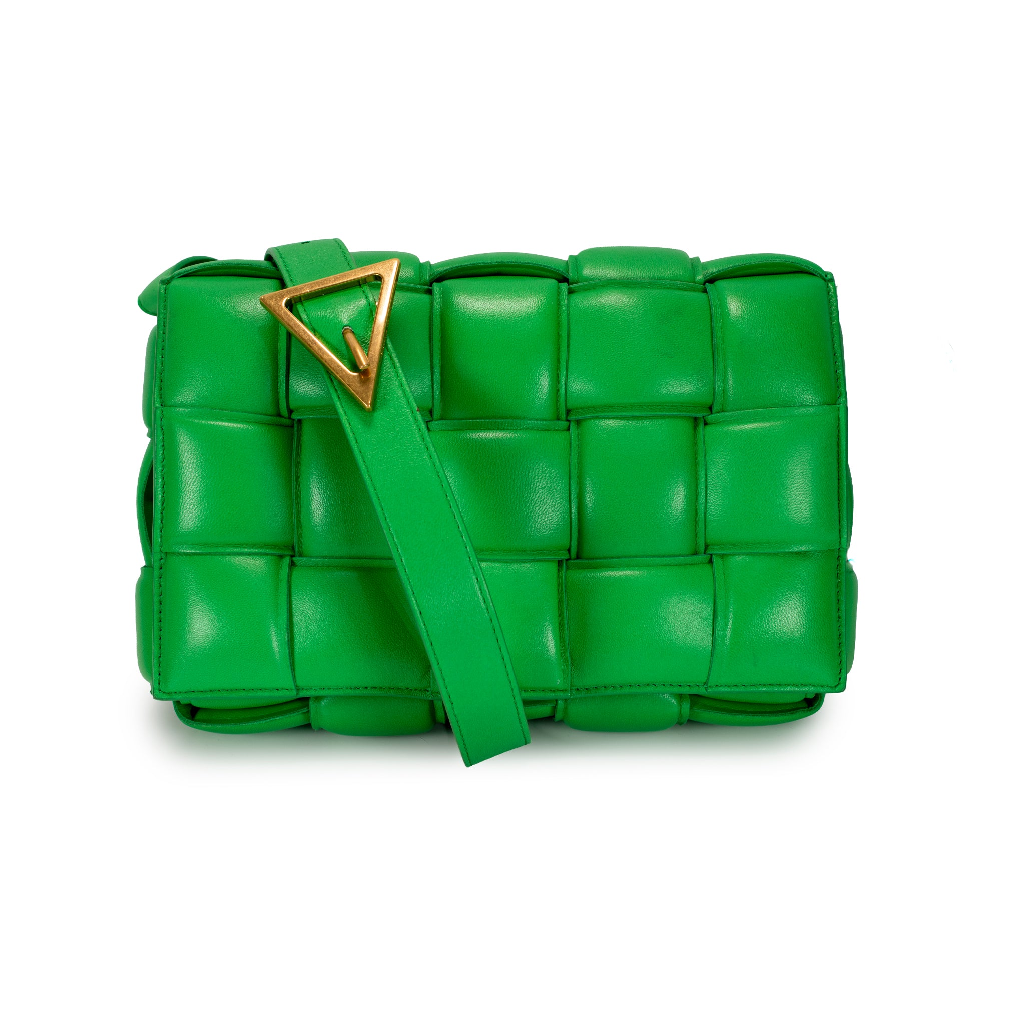 Bottega Veneta Padded Cassette Intrecciato Green Leather Gold Hardware Handbag