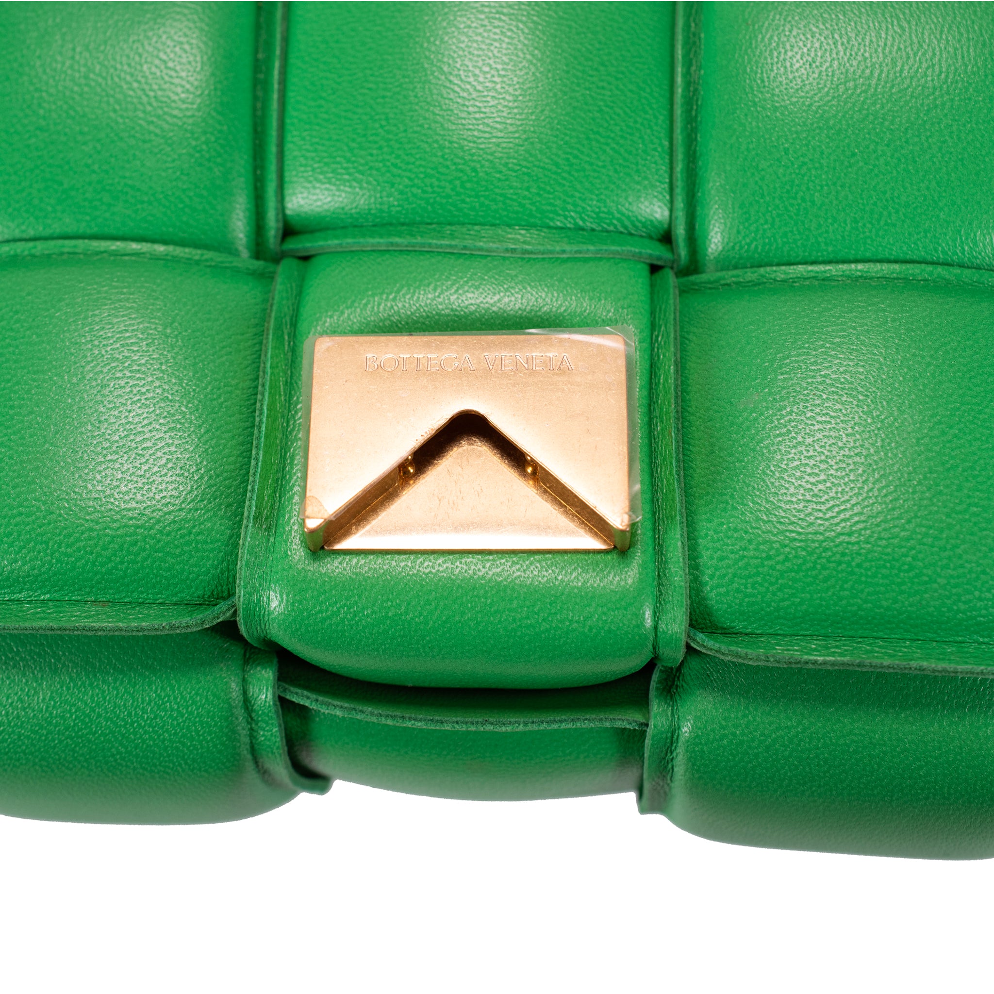 Bottega Veneta Padded Cassette Intrecciato Green Leather Gold Hardware Handbag