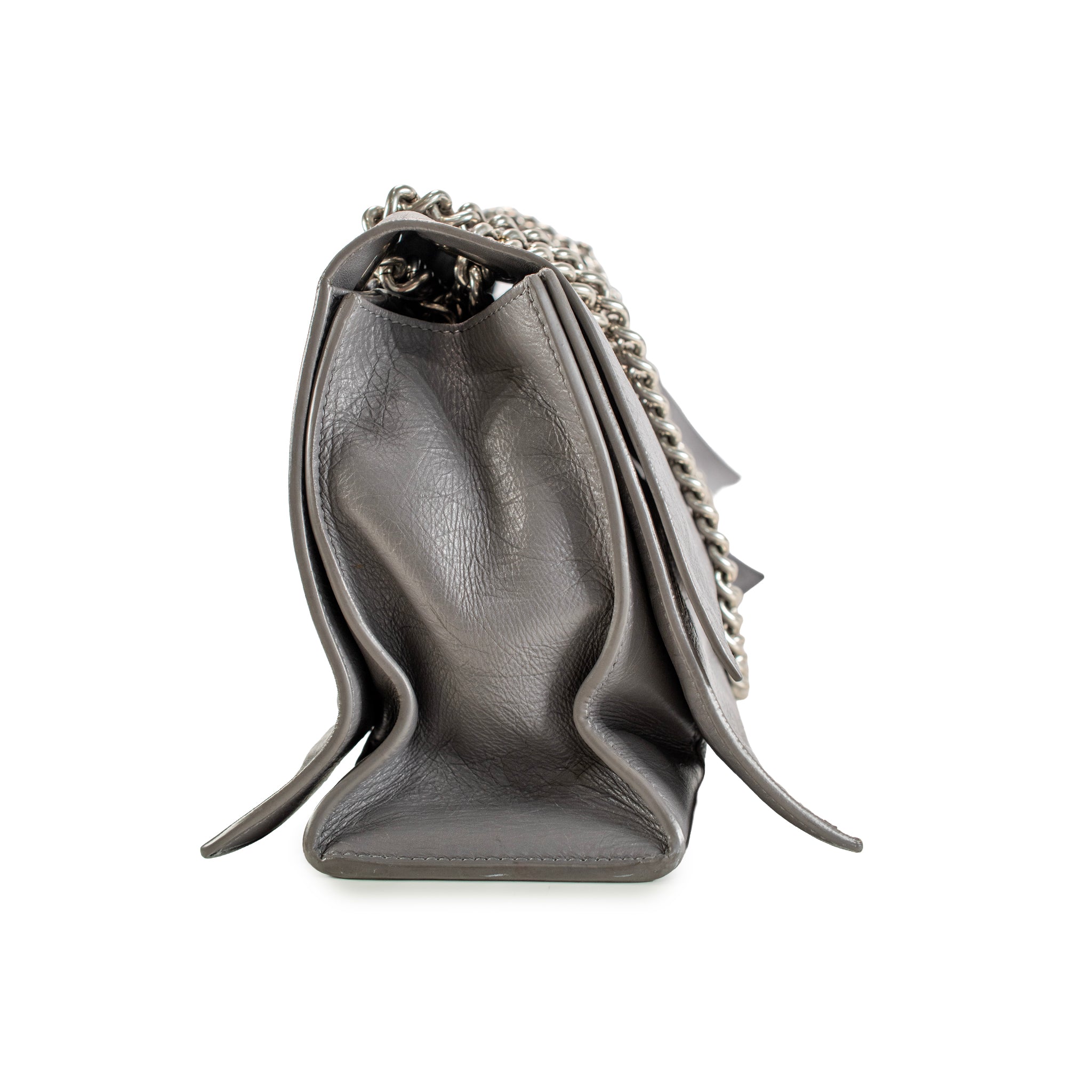 Balenciaga Gray Leather Silver Hardware Crush Chain Medium Flap Shoulder Bag