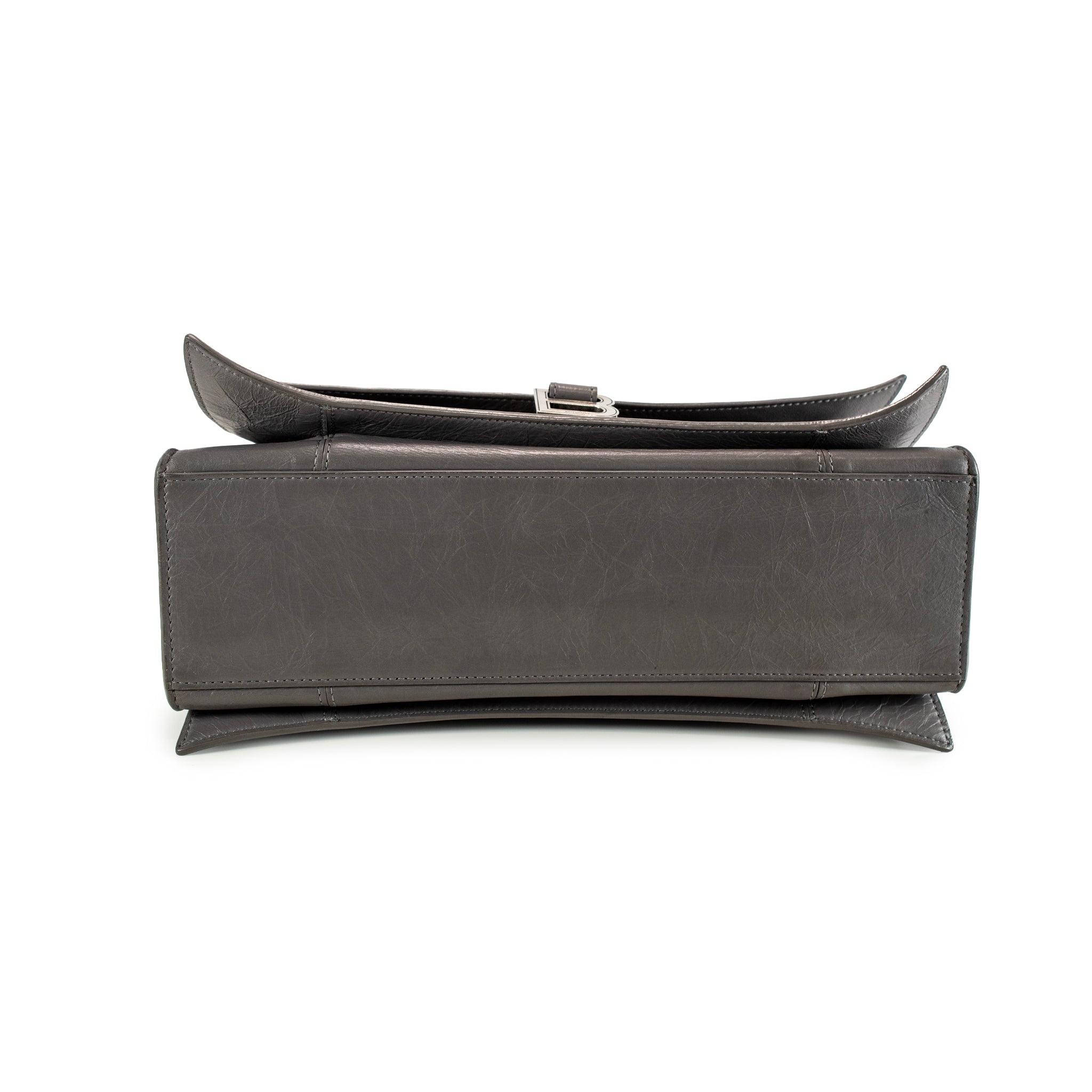Balenciaga Gray Leather Silver Hardware Crush Chain Medium Flap Shoulder Bag