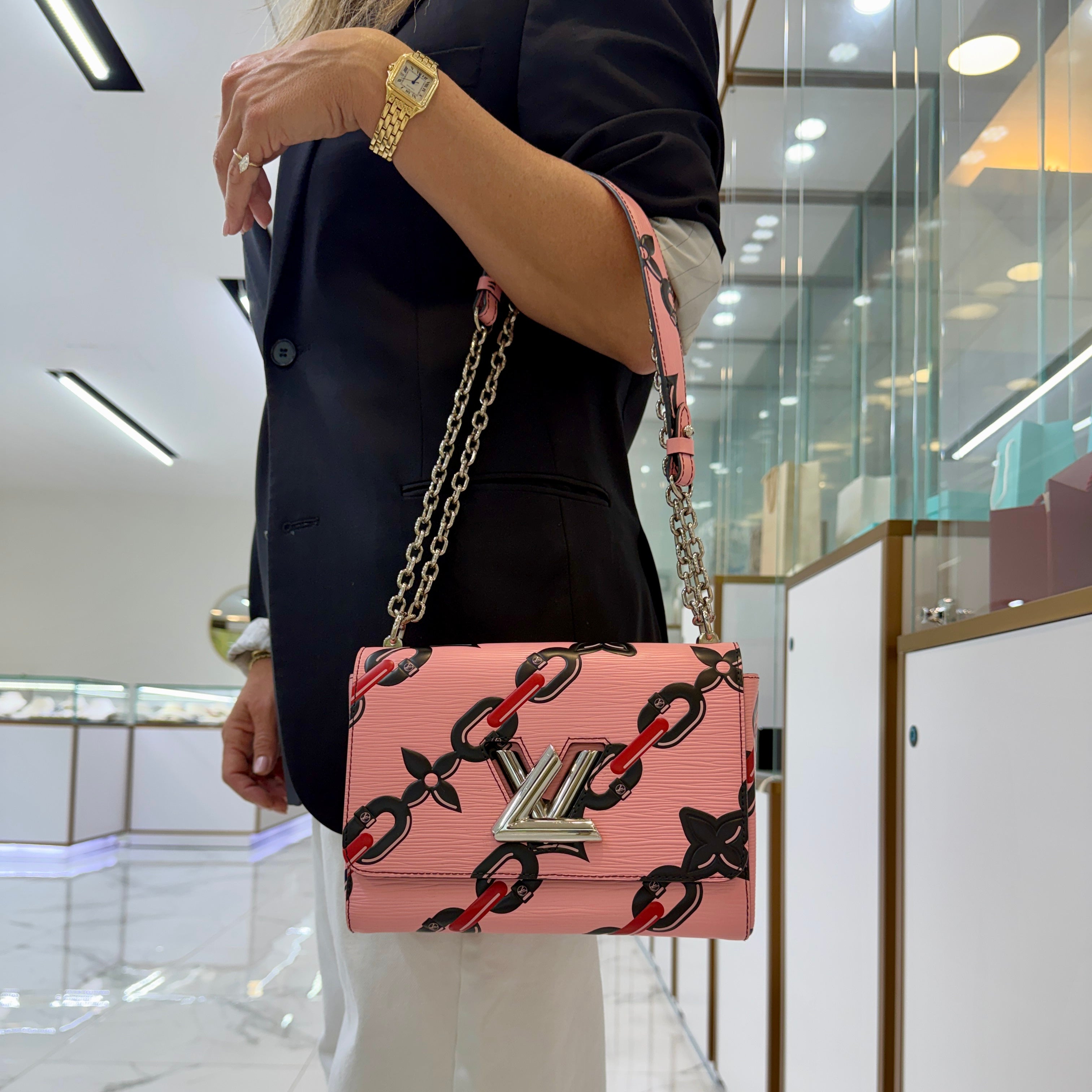 Louis Vuitton Twist MM Epi Leather Chain Flower Print Pink Crossbody Bag