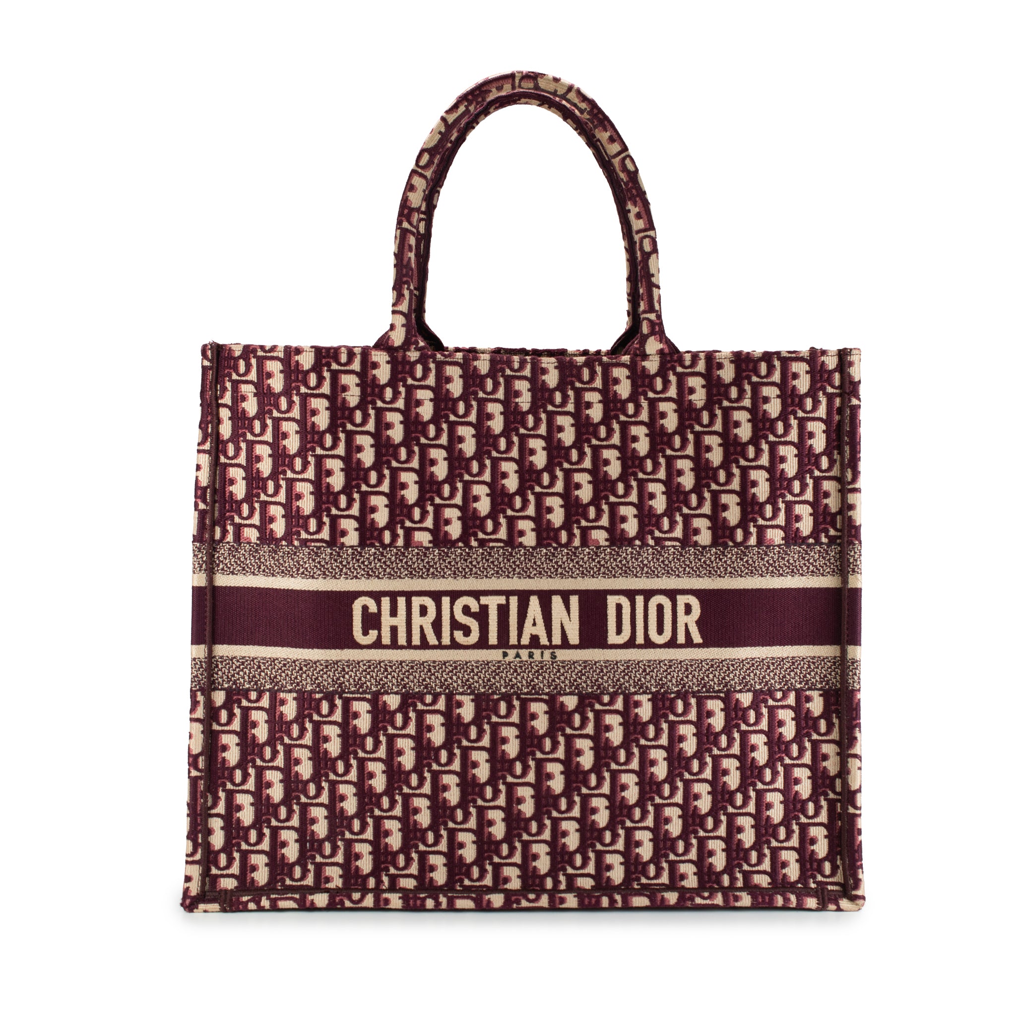 Christian Dior Book Medium Oblique Embroidery Burgundy Canvas Tote Bag