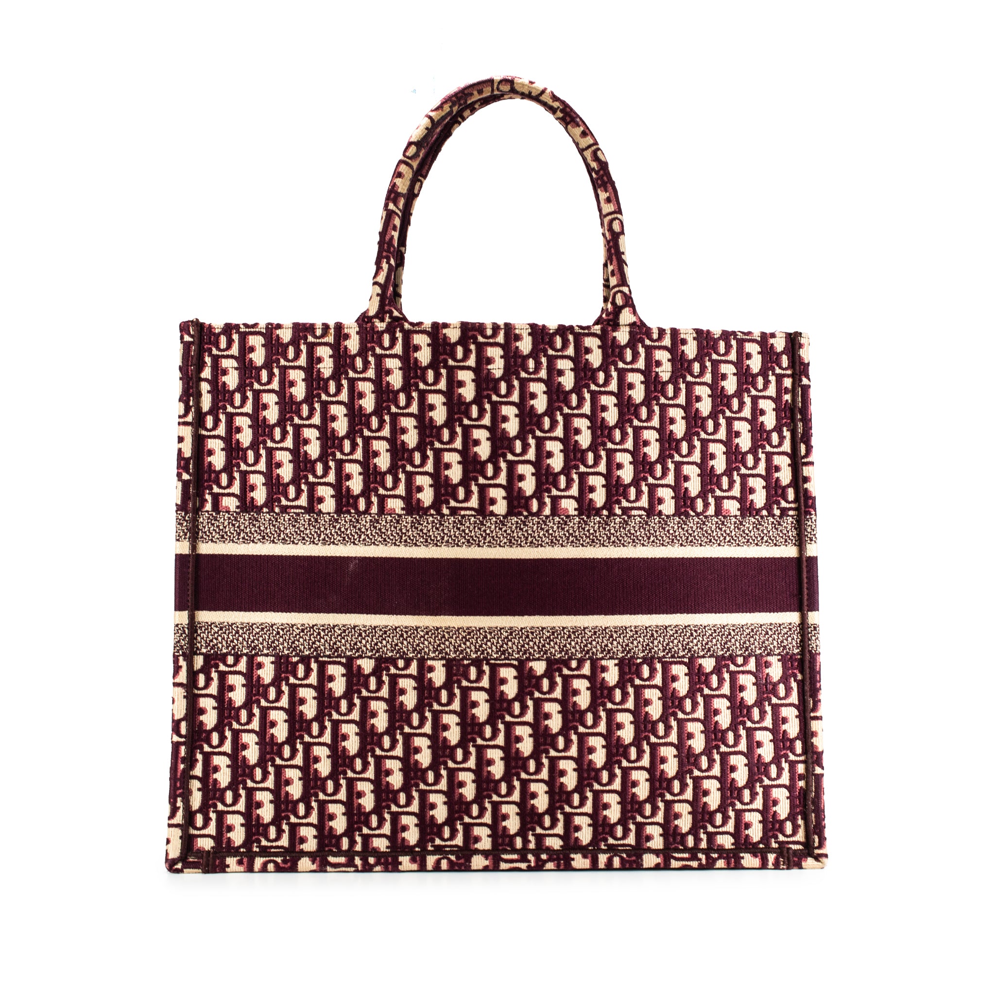 Christian Dior Book Medium Oblique Embroidery Burgundy Canvas Tote Bag