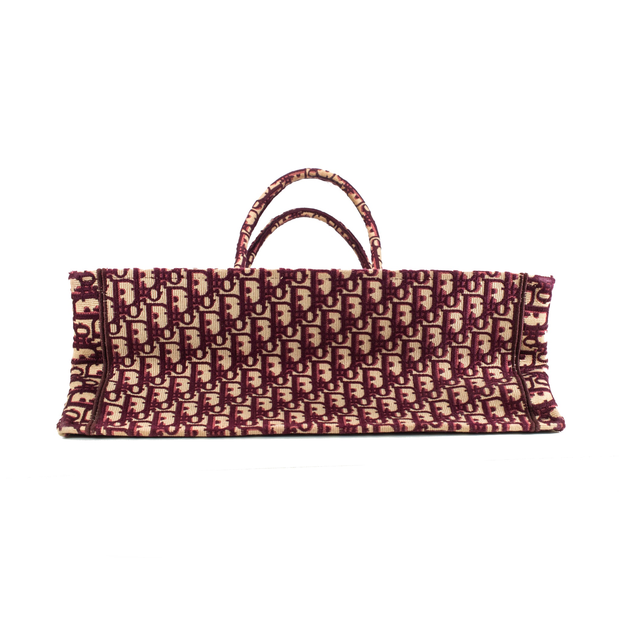 Christian Dior Book Medium Oblique Embroidery Burgundy Canvas Tote Bag