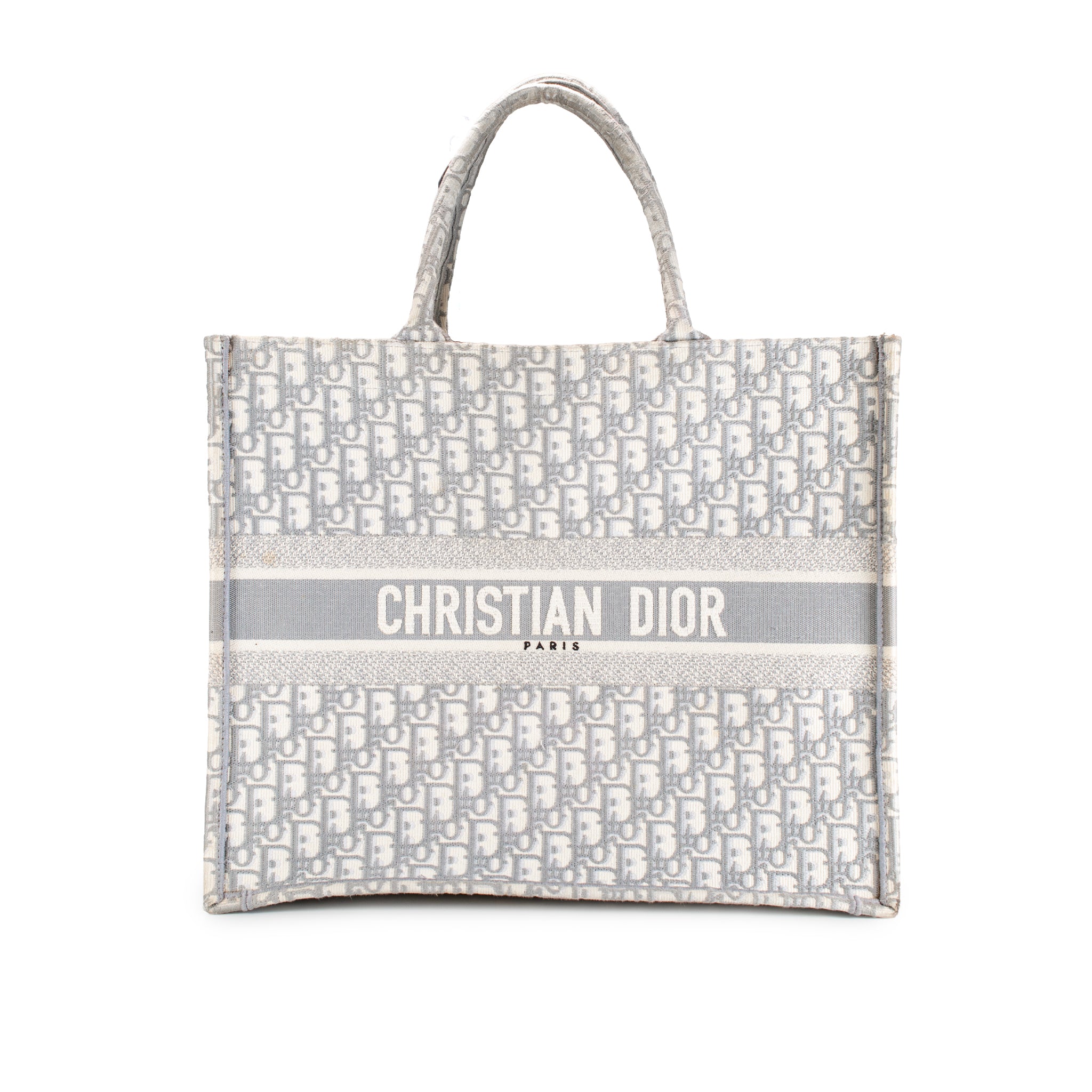 Christian Dior Book Medium Oblique Embroidery Gray Canvas Tote Bag