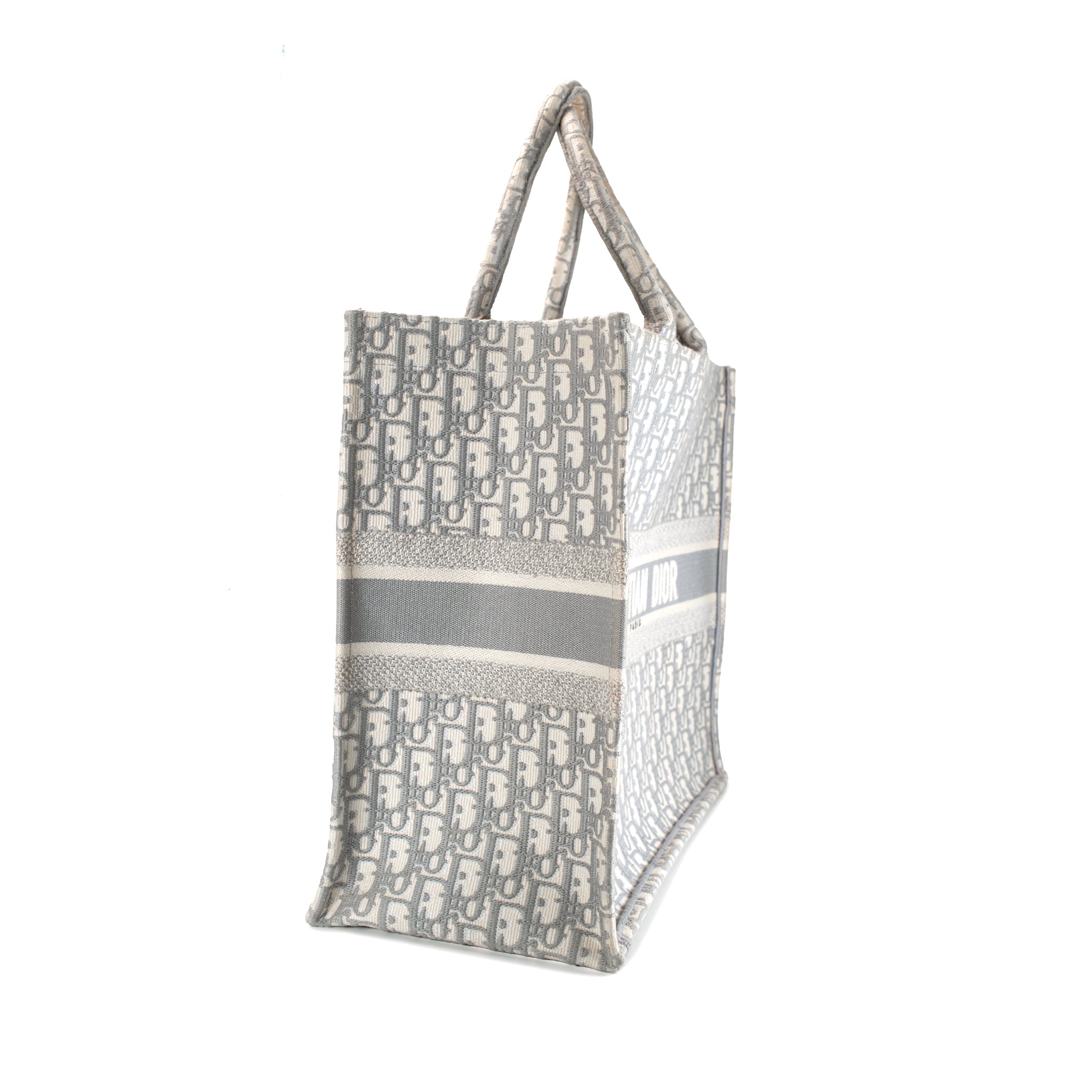 Christian Dior Book Medium Oblique Embroidery Gray Canvas Tote Bag