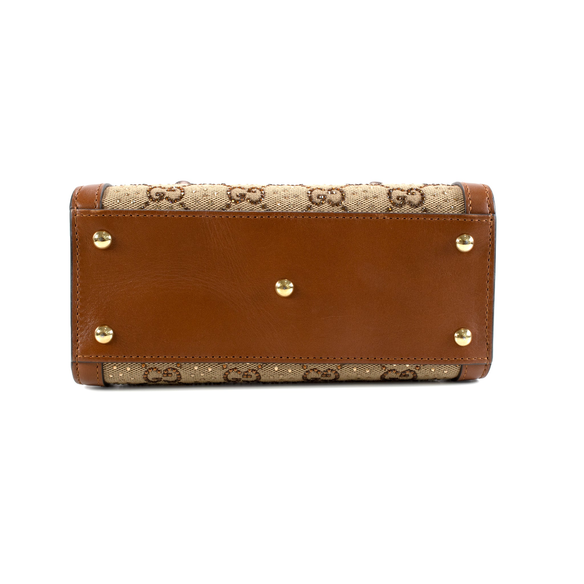 Gucci Diana Crystals Small Gg Canvas Camel Leather Bamboo Handle Tote Bag