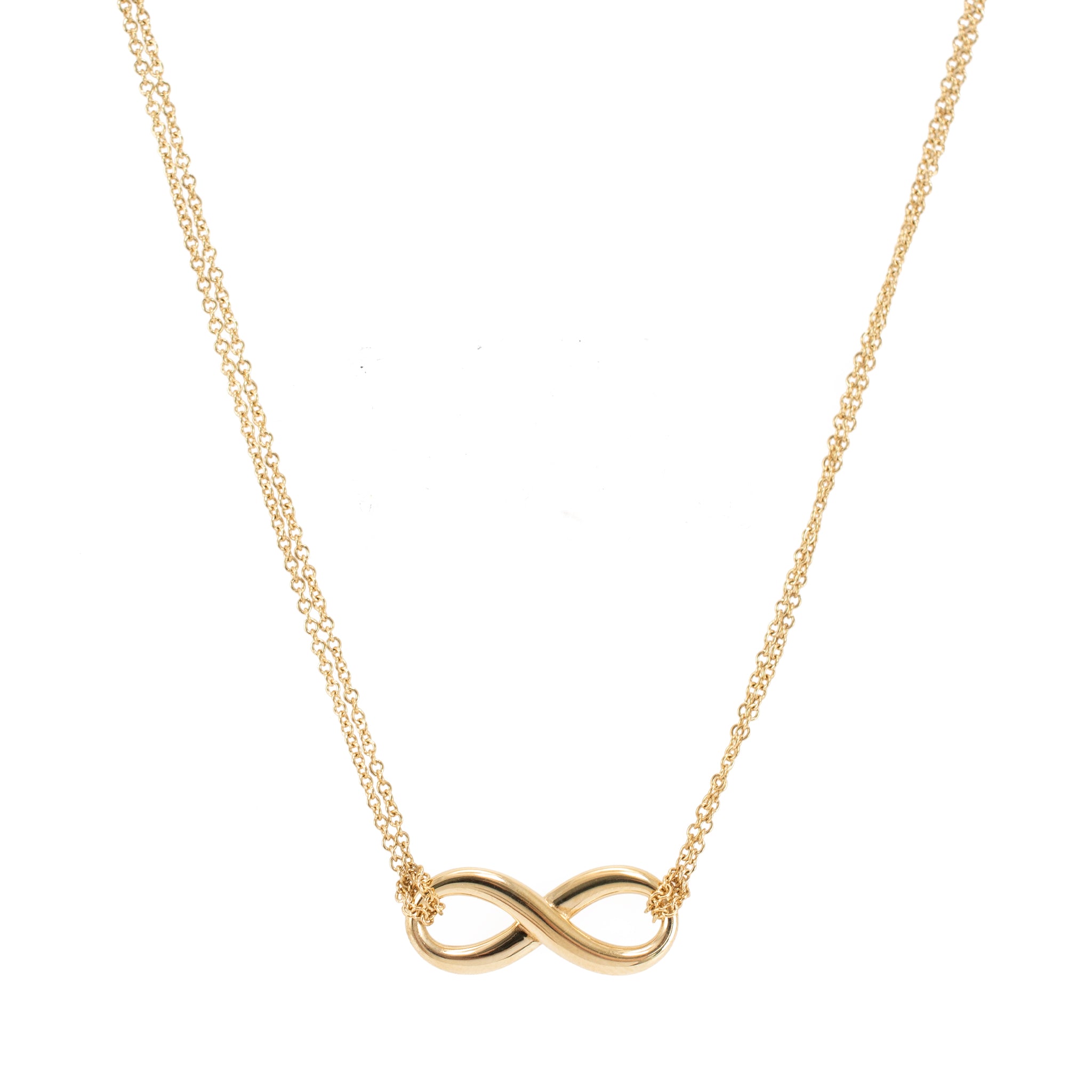 Tiffany & Co. Infinity Double Chain 18K Yellow Gold Chocker Pendant Necklace