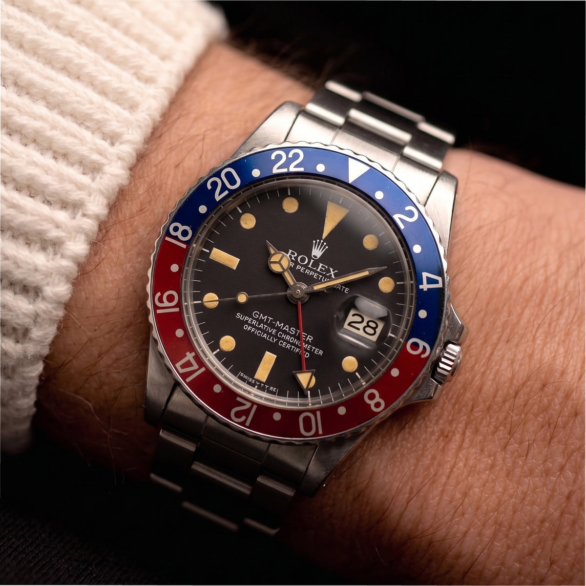Vintage Rolex Gmt Master Pepsi 40MM 16750 Tritum Patina Matte Dial Steel Watch