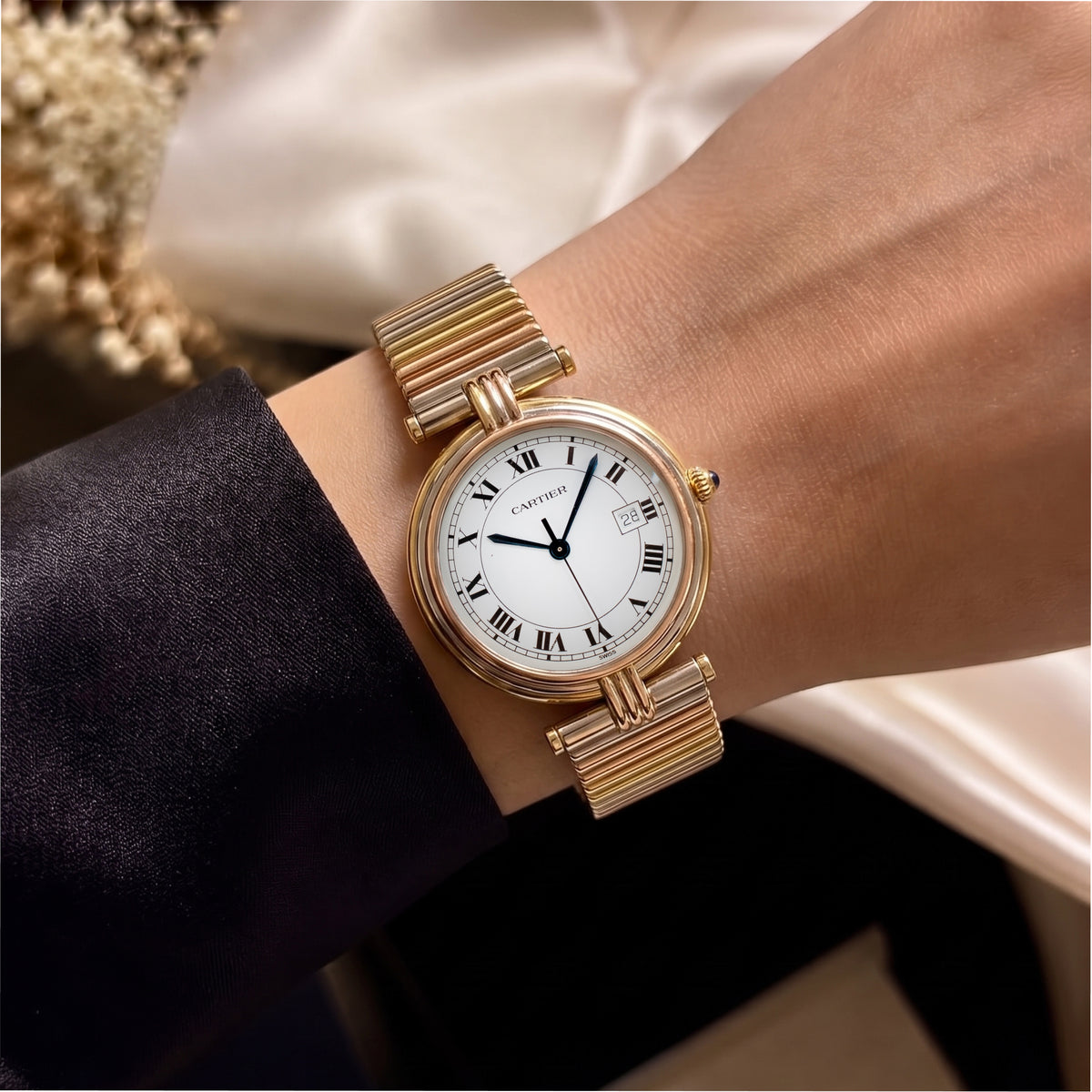 Vintage Ladies Cartier Panthere Vendome 30MM Ref 8100 18K Tri-Color Gold Quartz Watch