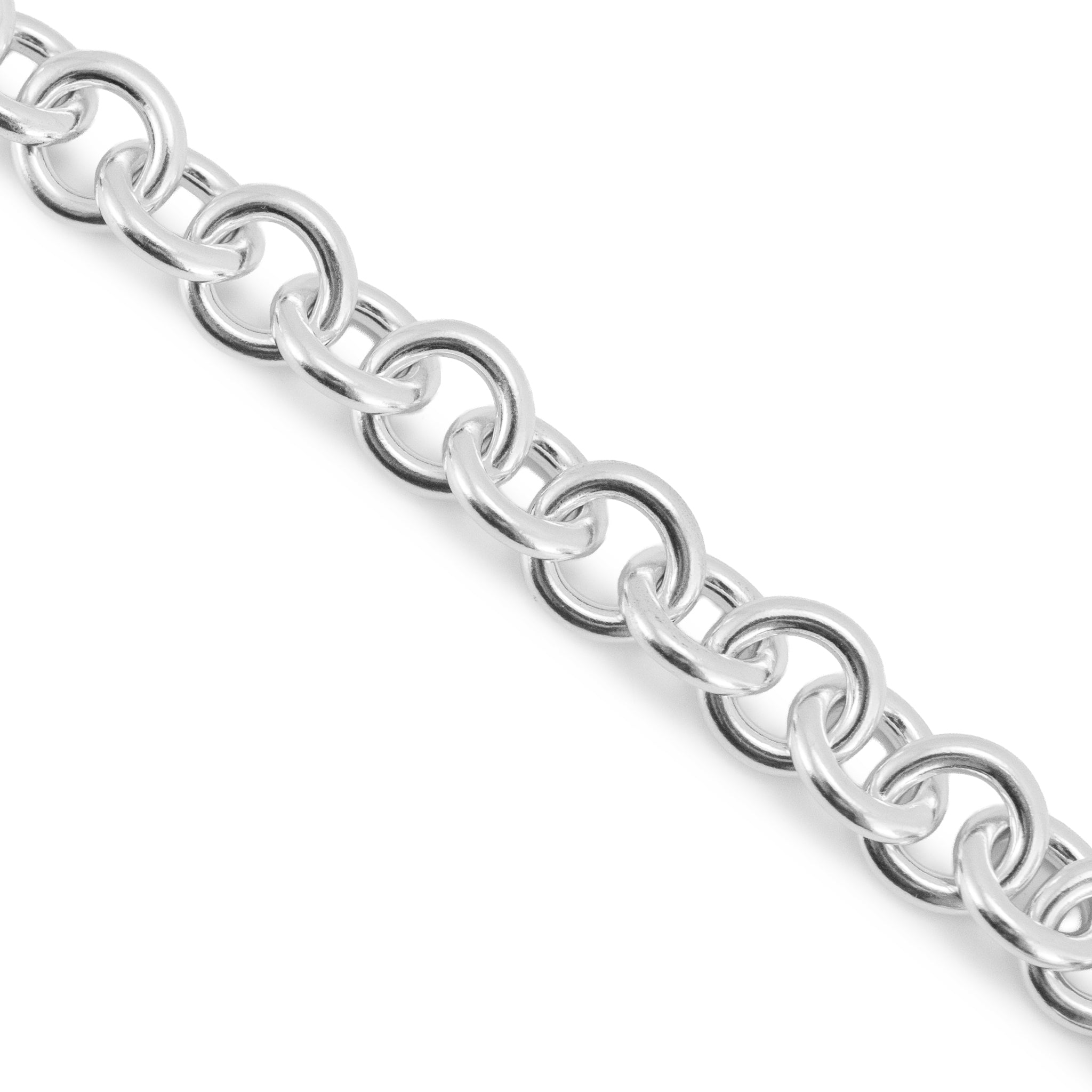 Ladies Tiffany & Co. 925 Sterling Silver Round Tag Charm Rolo Link Bracelet