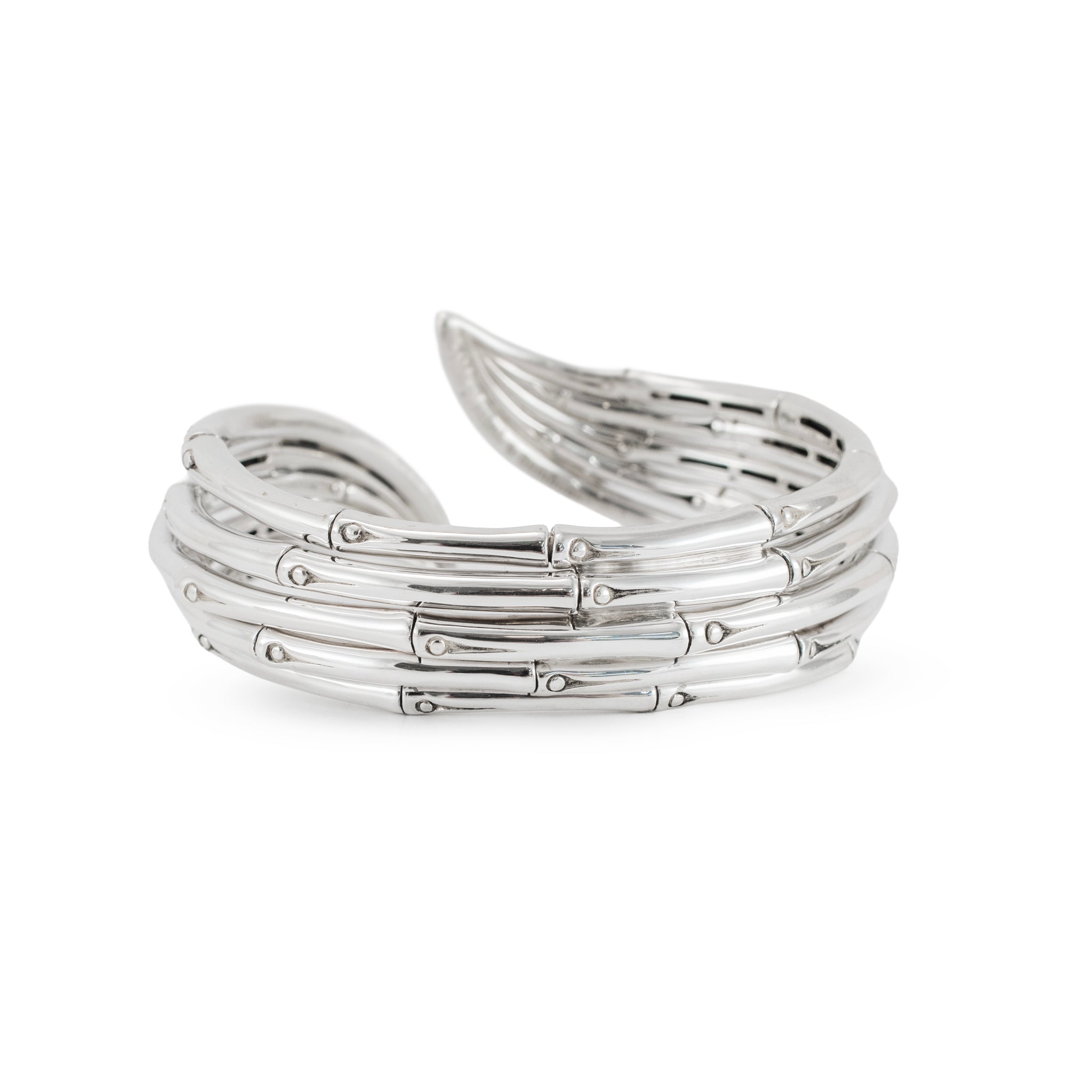 John Hardy Bamboo 925 Silver 1.40ctw Black Sapphires Flex Cuff Bangle Bracelet