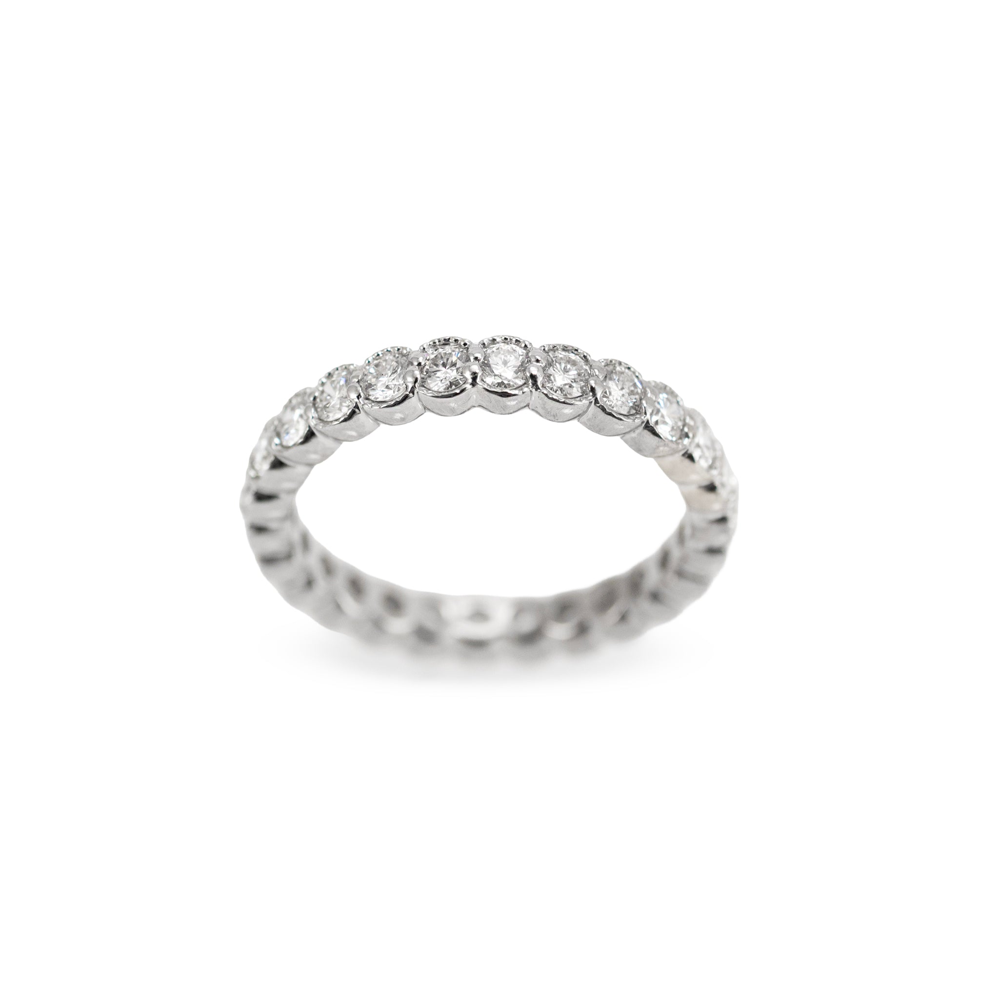 18K White Gold 1.07ct Round Cut Diamond Bezel Set Milgrain Eternity Band Ring