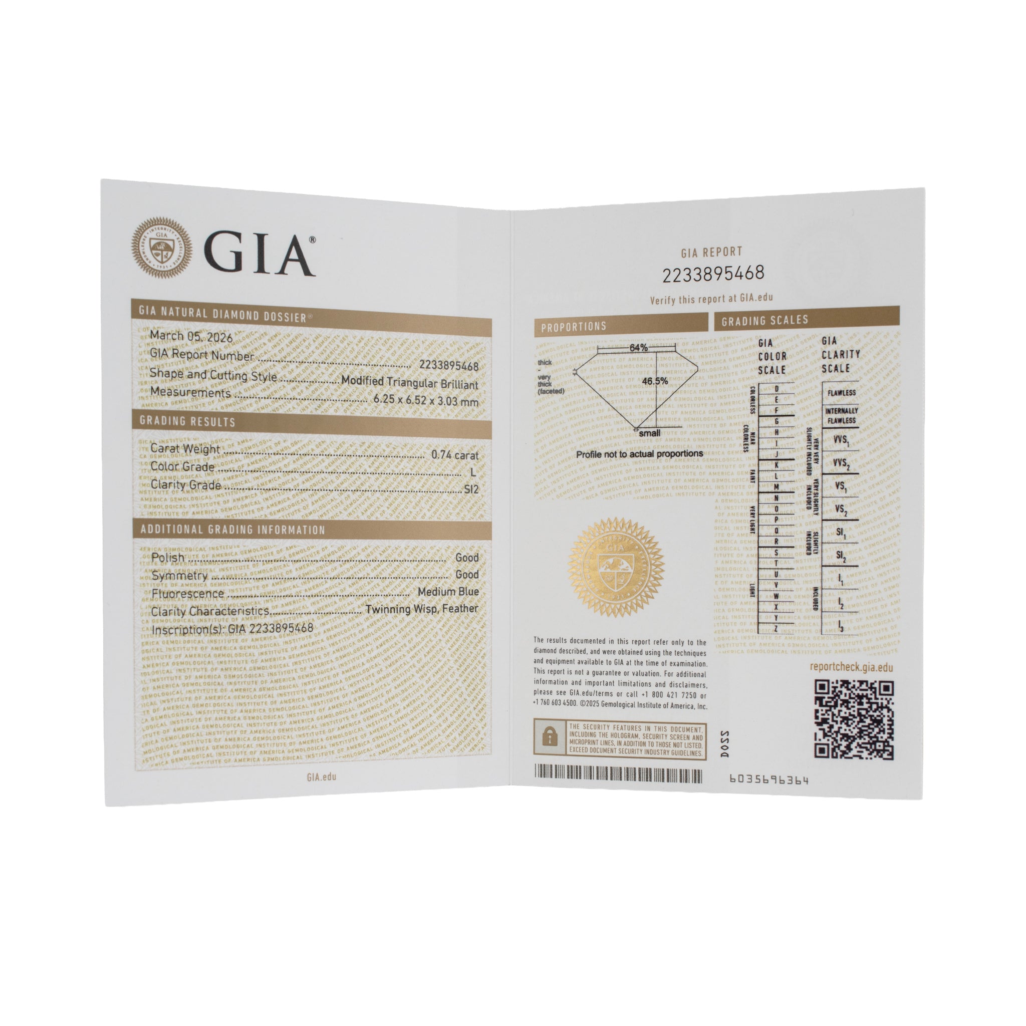 Natural 0.74ct Gia L SI2 Triangular Cut Loose Diamond