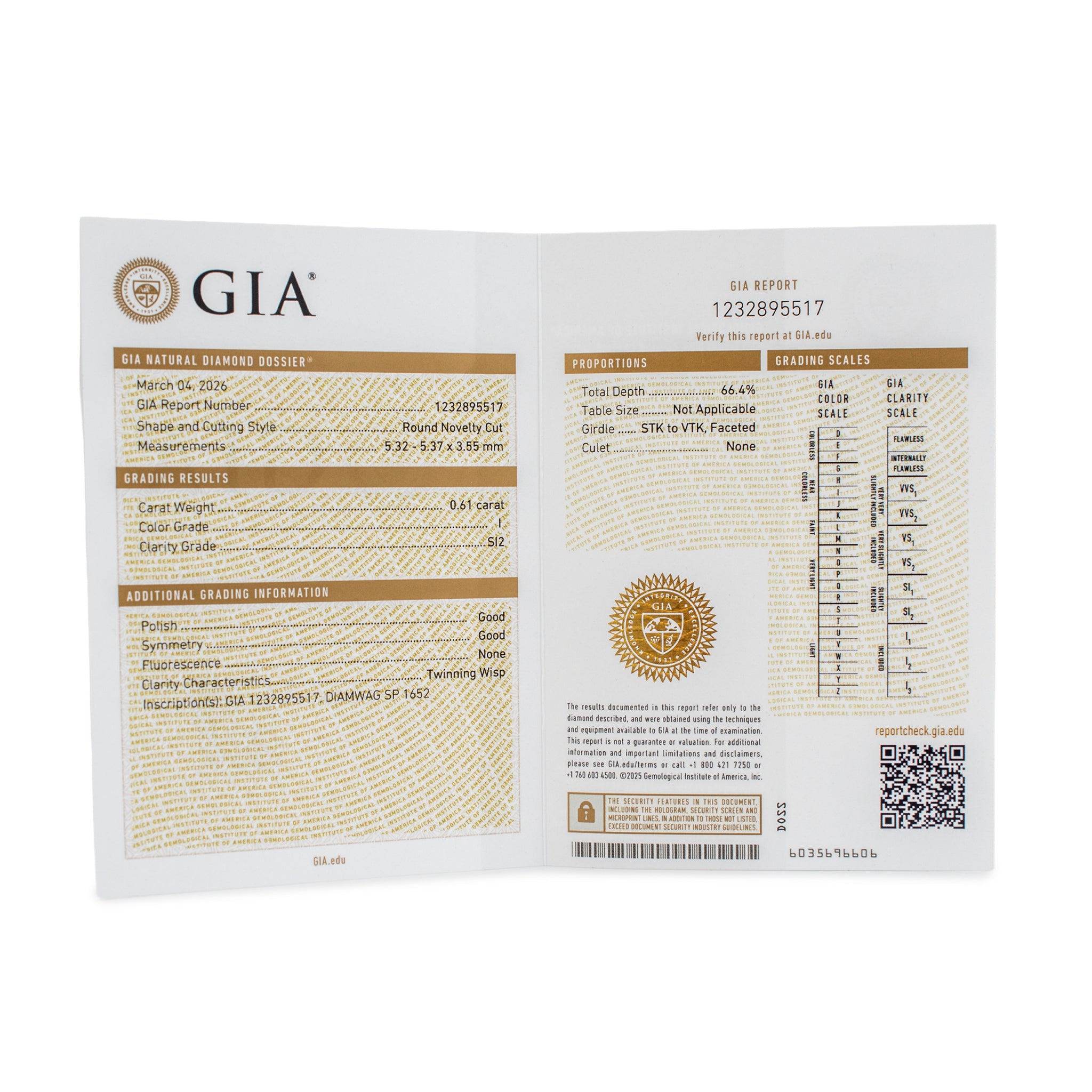 Natural 0.61ct Gia I SI2 Round Novelty Cut Loose Diamond