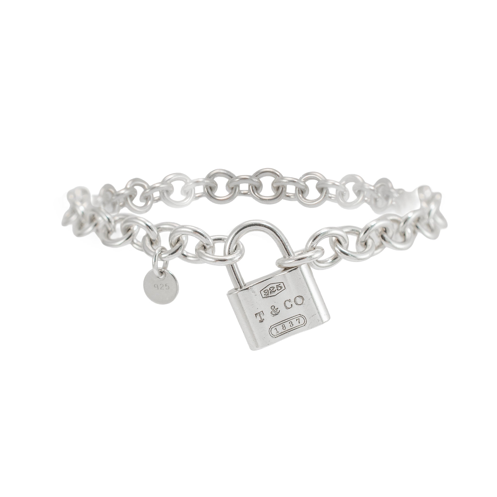 Tiffany & Co. 1837 Cadena Lock 925 Sterling Silver Charm Link Bracelet