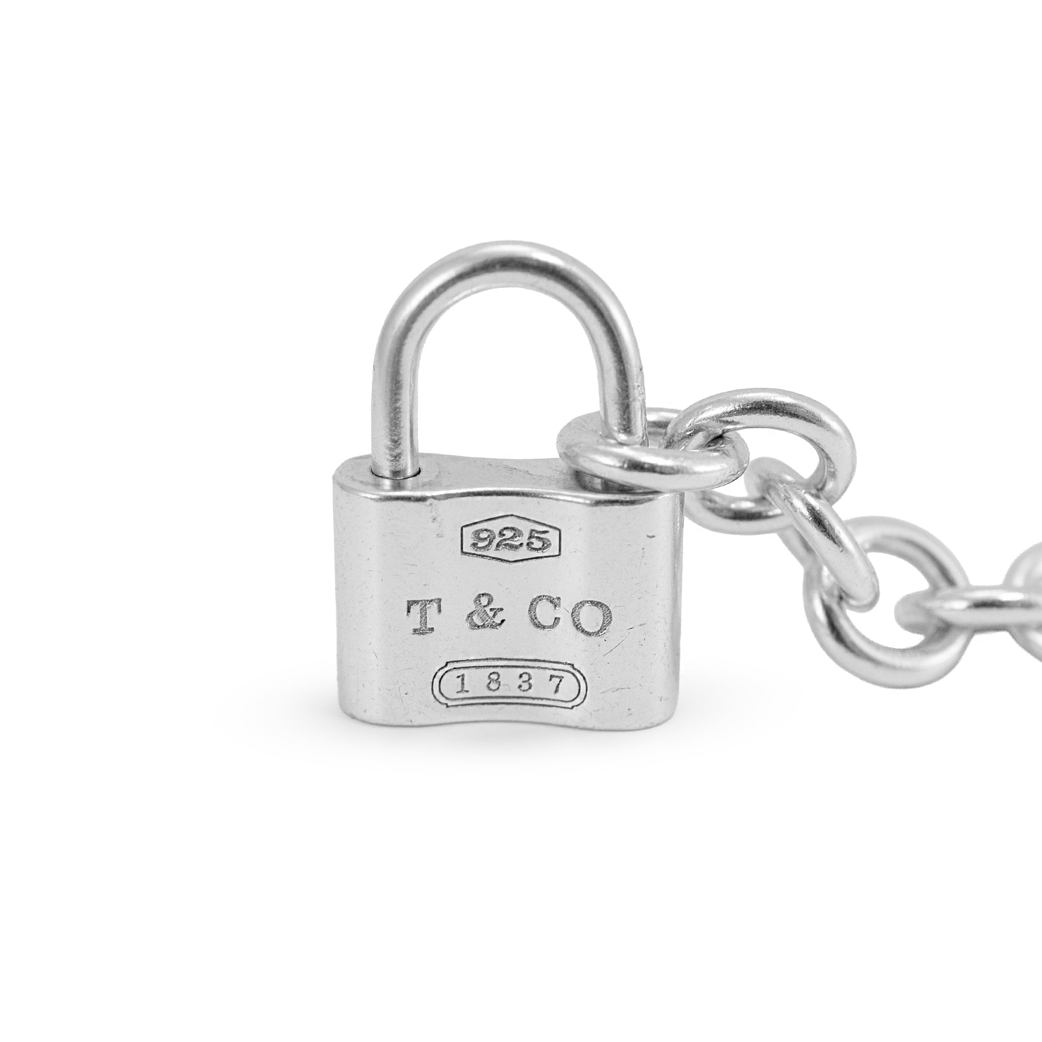 Tiffany & Co. 1837 Cadena Lock 925 Sterling Silver Charm Link Bracelet