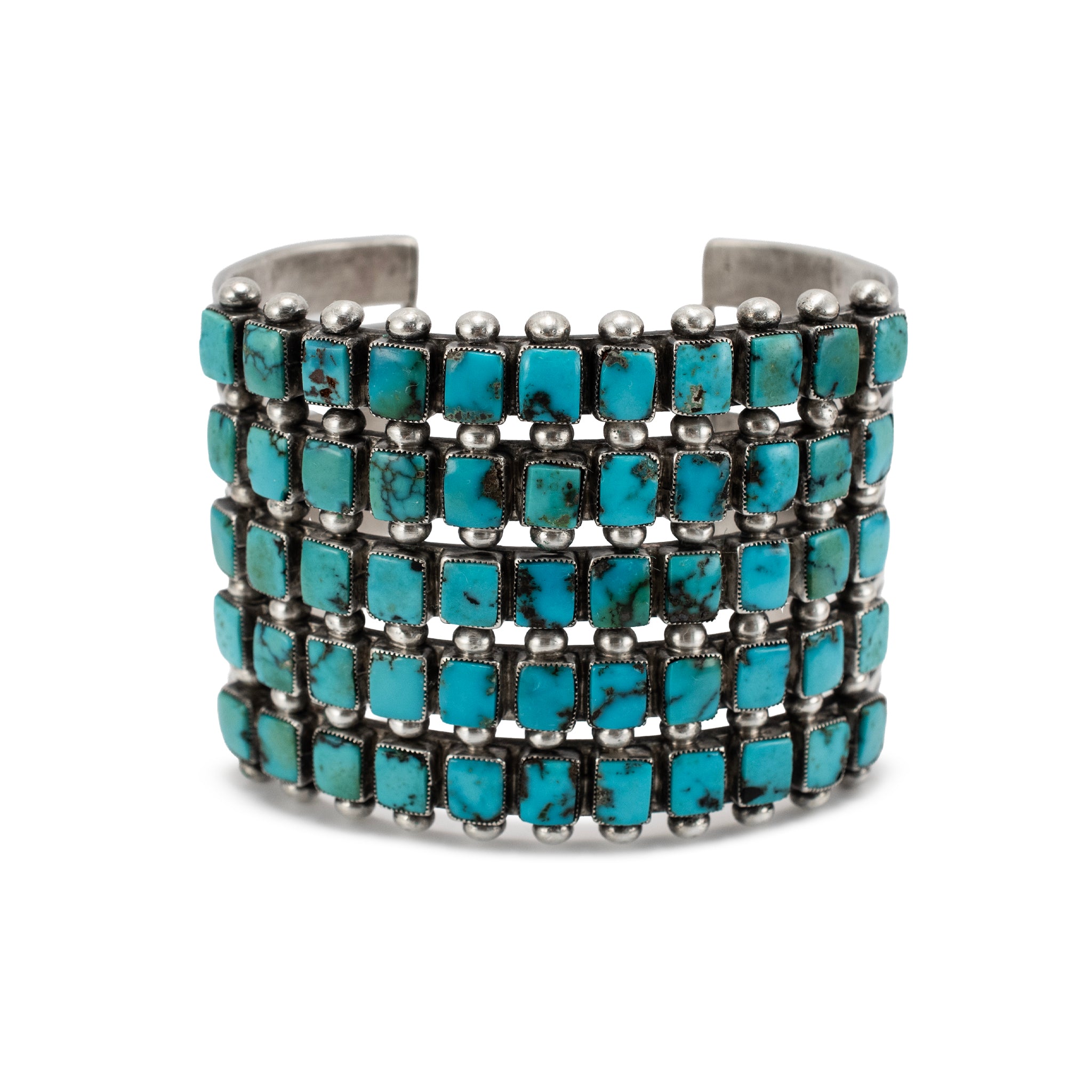 Vintage Sterling Silver Native American Five Row Turquoise Cuff Bracelet