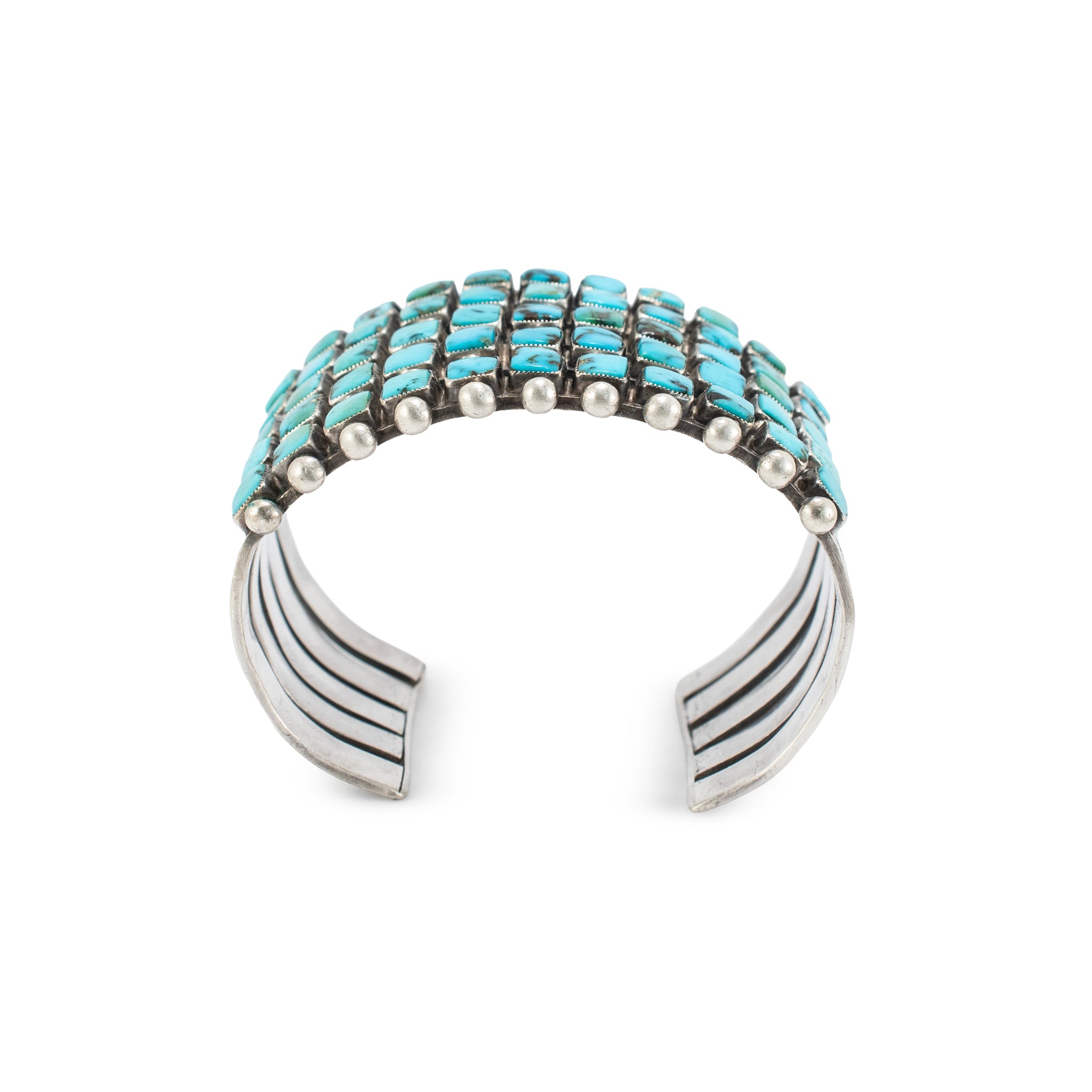 Vintage Sterling Silver Native American Five Row Turquoise Cuff Bracelet