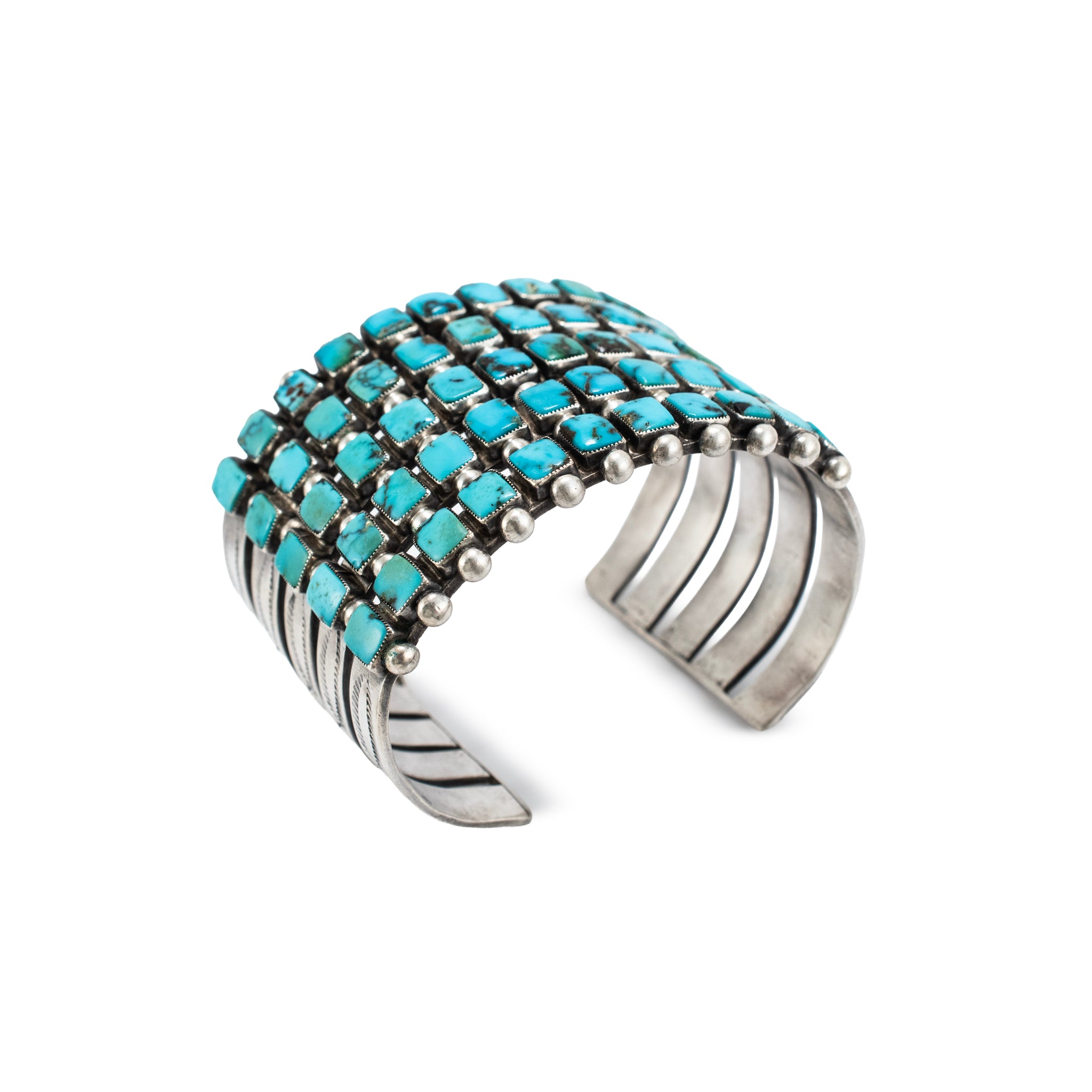 Vintage Sterling Silver Native American Five Row Turquoise Cuff Bracelet