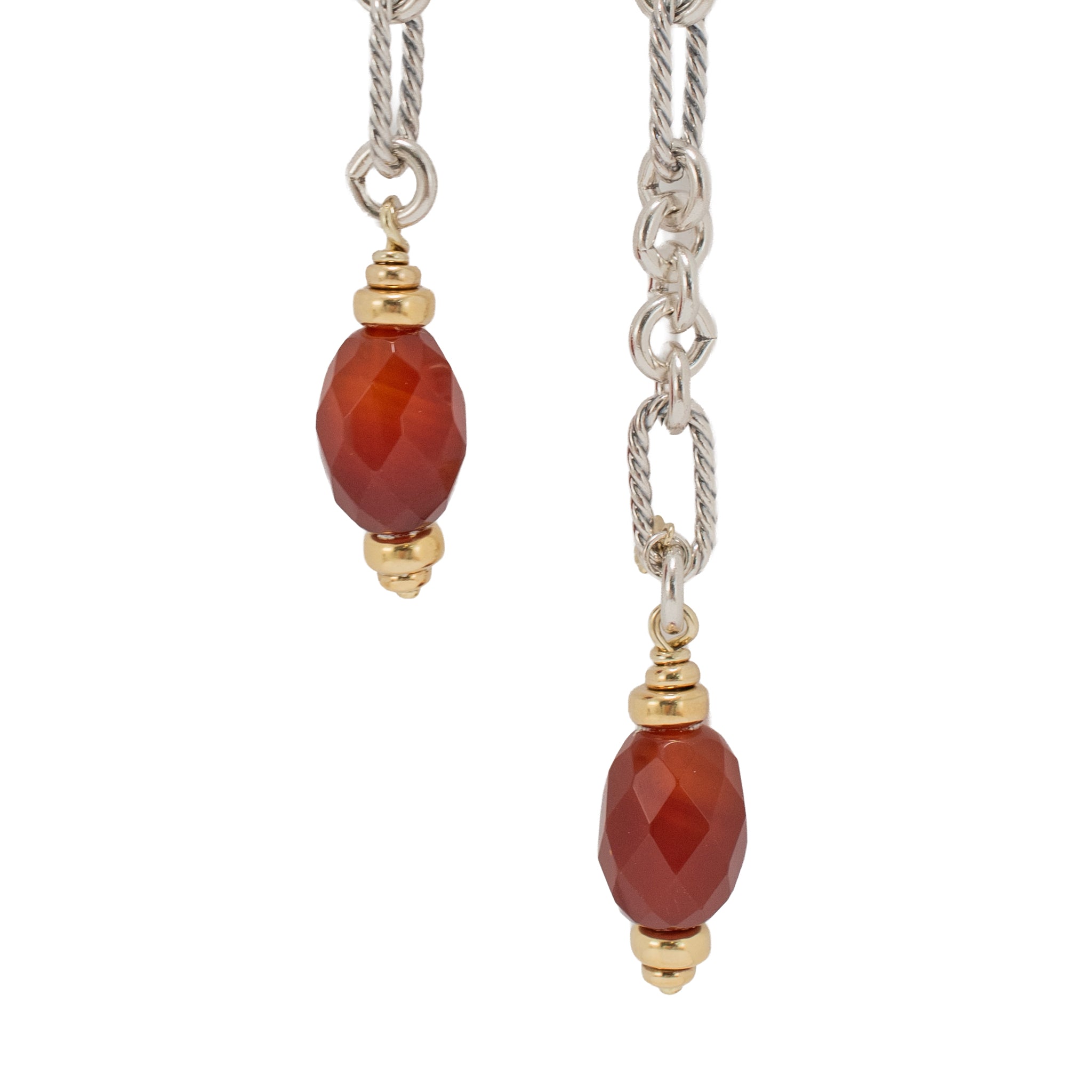 David Yurman Sterling Silver 18K Gold Carnelian Cable Link Lariat Chain Necklace