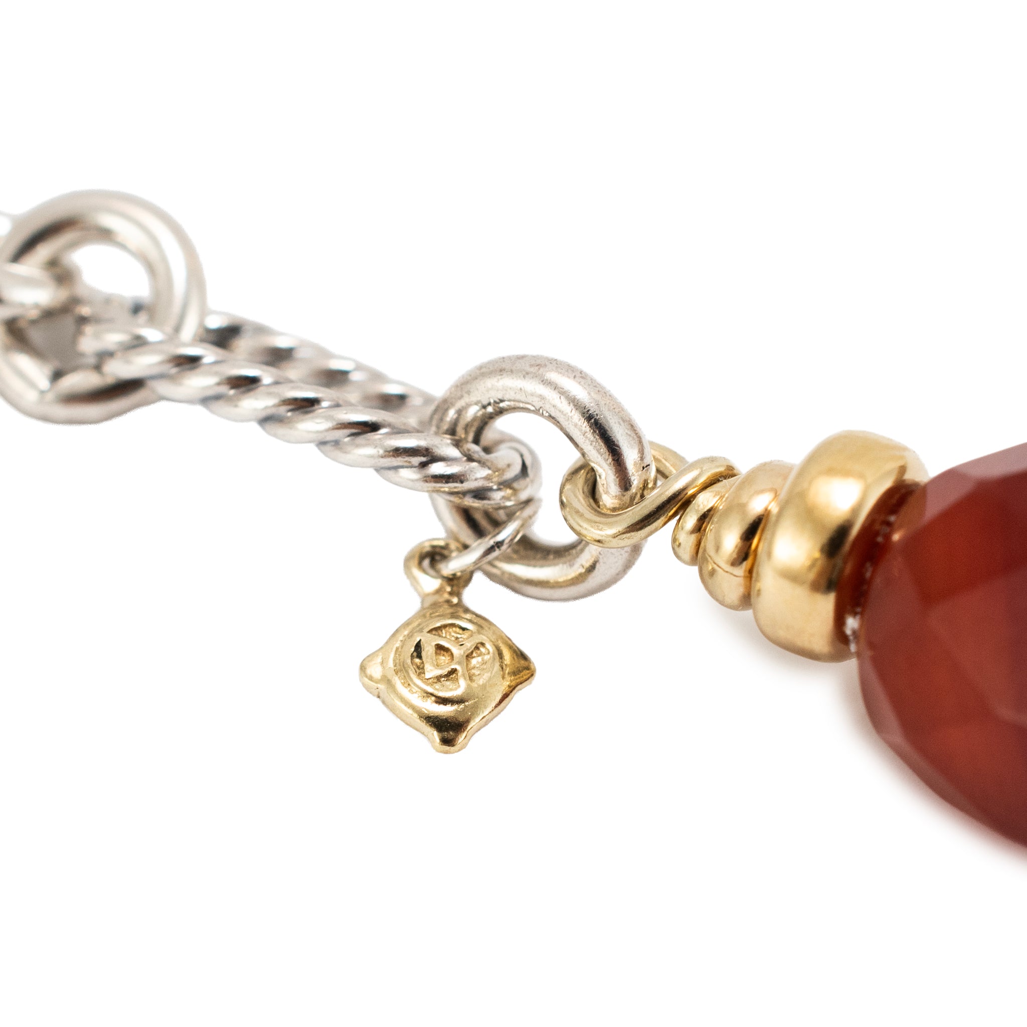 David Yurman Sterling Silver 18K Gold Carnelian Cable Link Lariat Chain Necklace