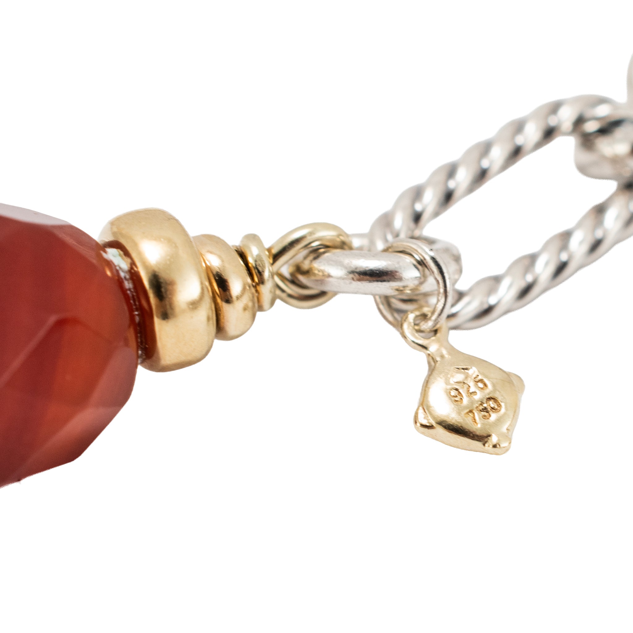 David Yurman Sterling Silver 18K Gold Carnelian Cable Link Lariat Chain Necklace
